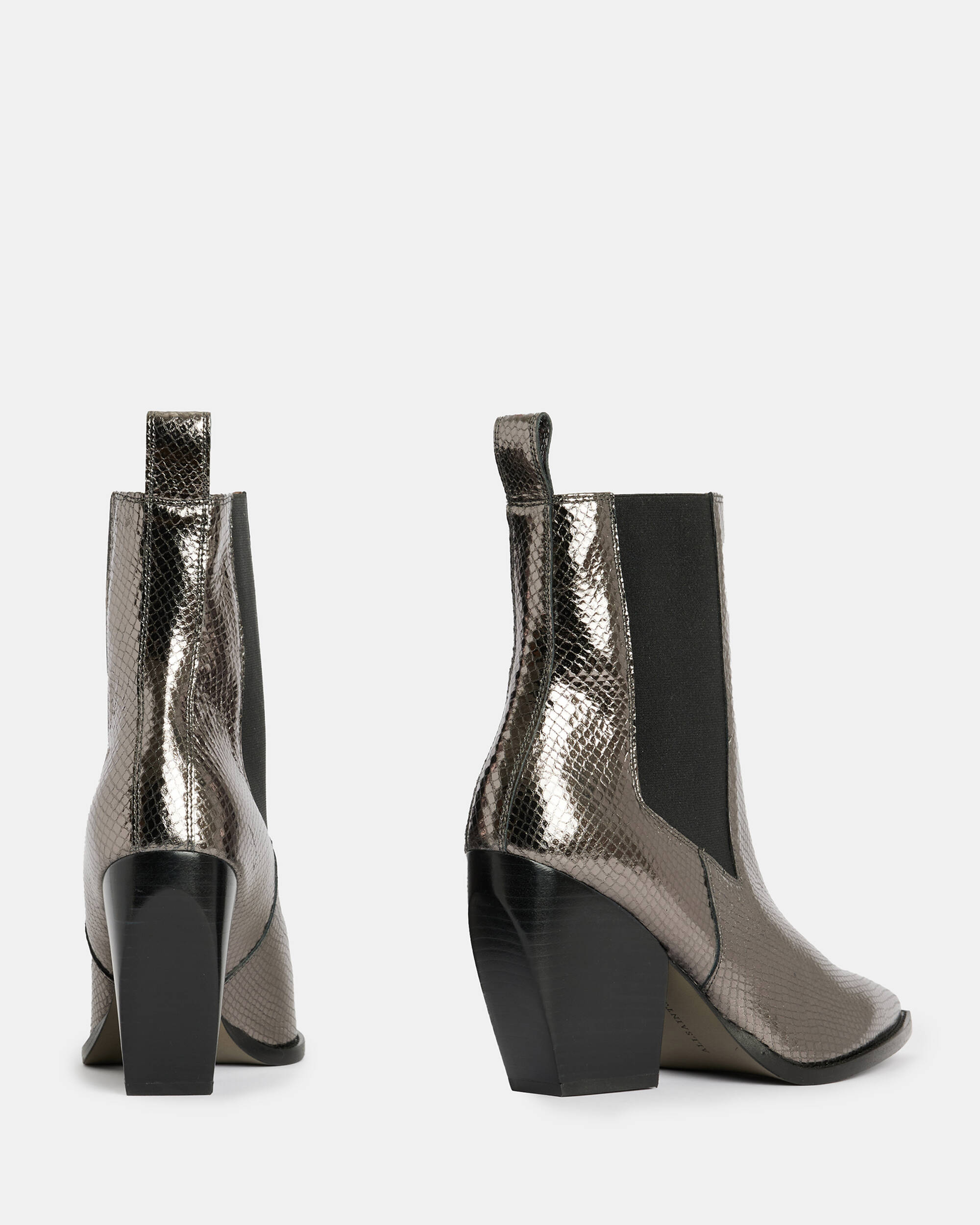 Ria Snakeskin Effect Leather Boots Gunmetal Grey | ALLSAINTS