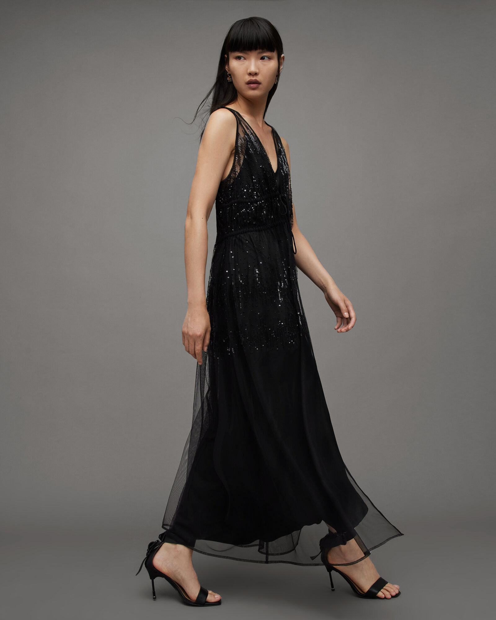 Robyn Embellished Sequin Maxi Dress Black | ALLSAINTS