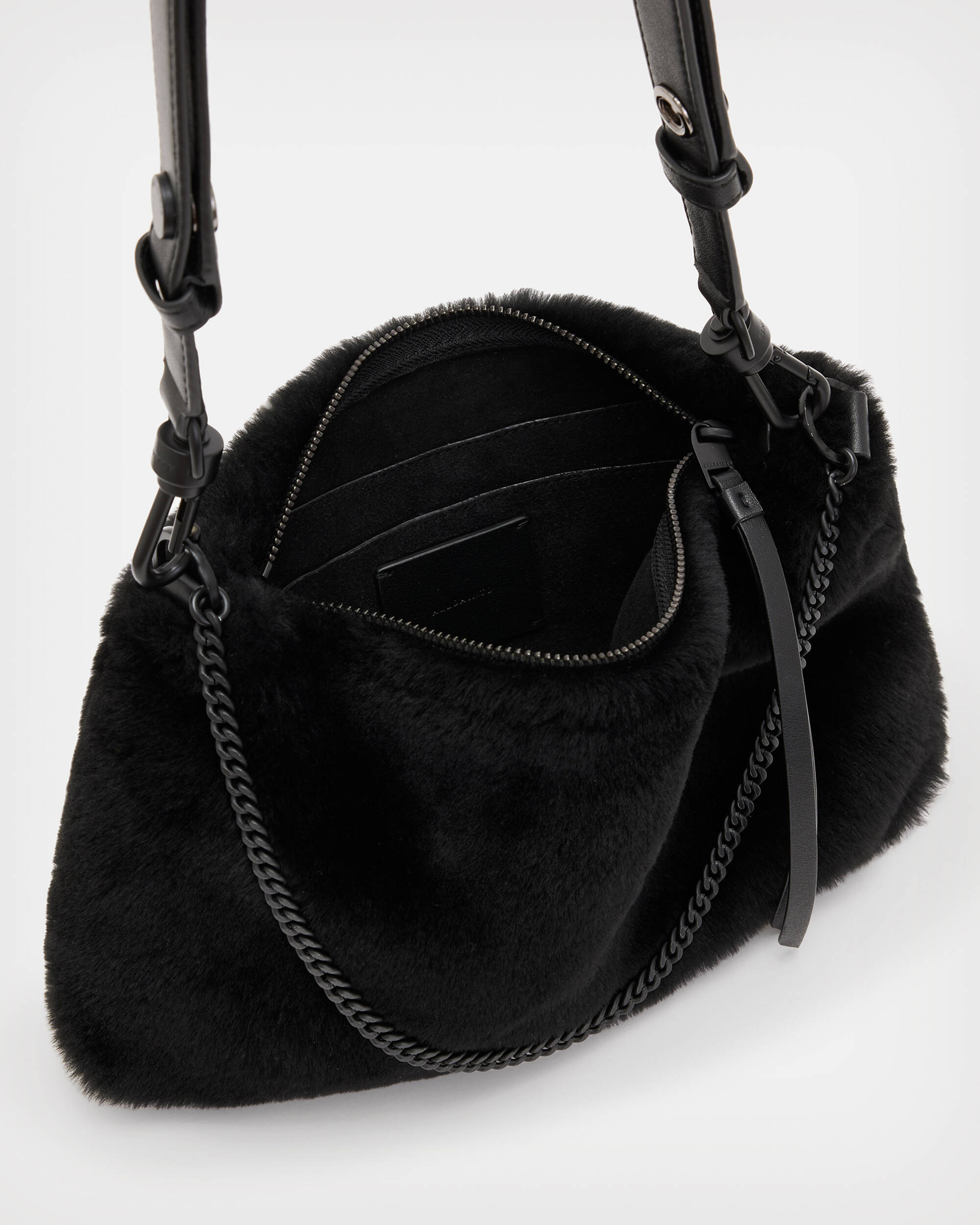 Eve Shearling Crossbody Bag Black | ALLSAINTS
