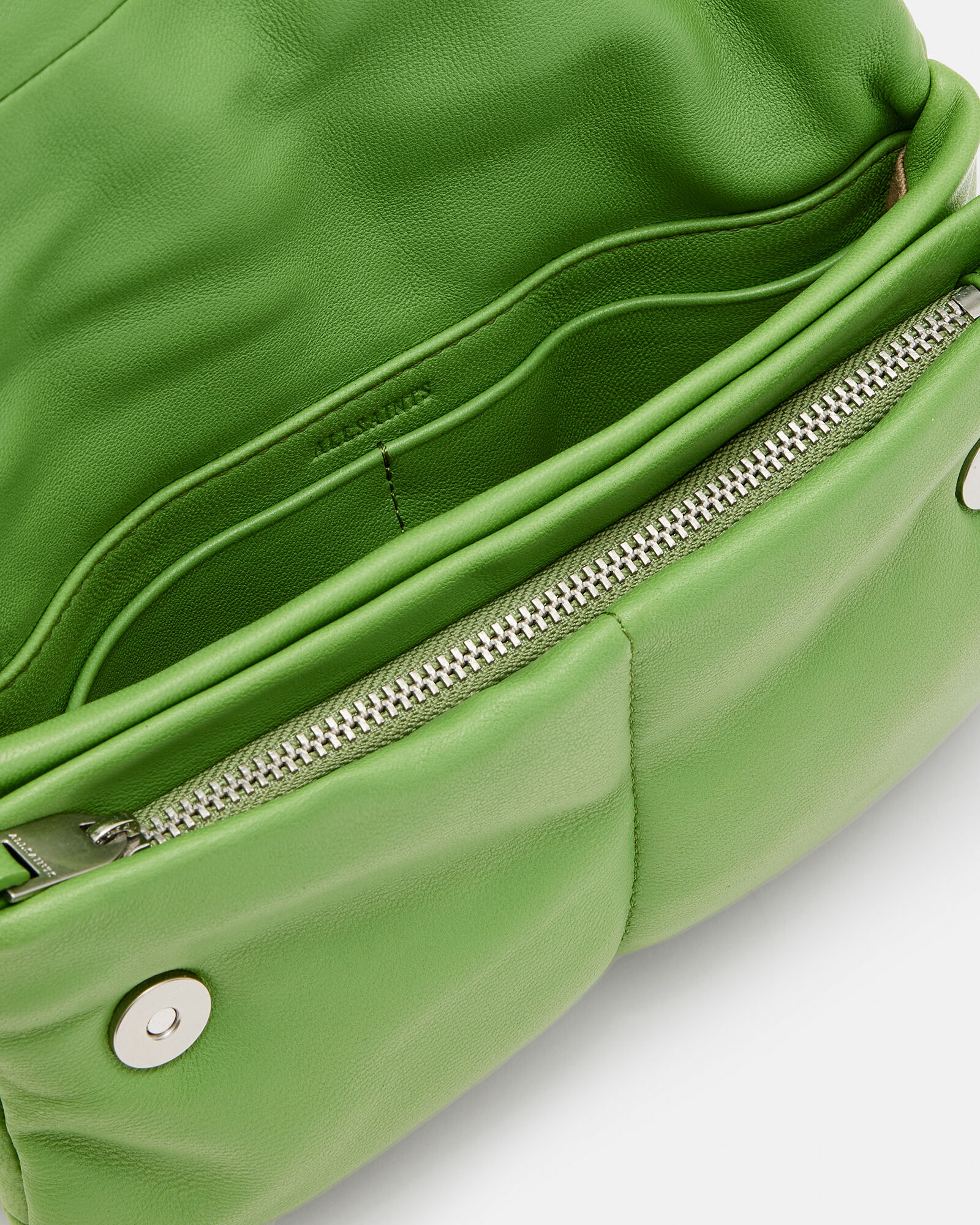 Ezra Leather Quilted Crossbody Bag Green ALLSAINTS