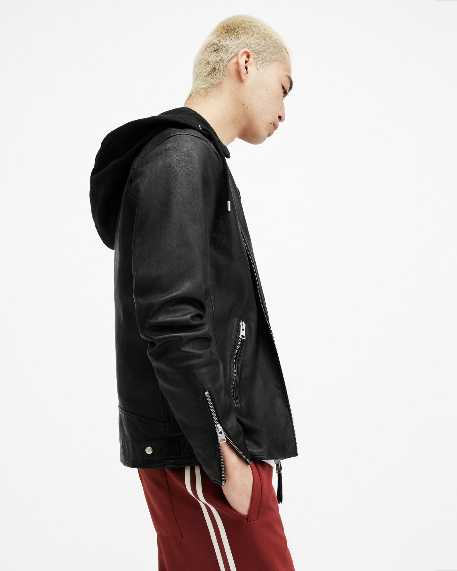 AllSaints Mens Sheep Leather Slim Fit Harwood Biker Jacket in Black for Men Mens Clothing Jackets Leather jackets 