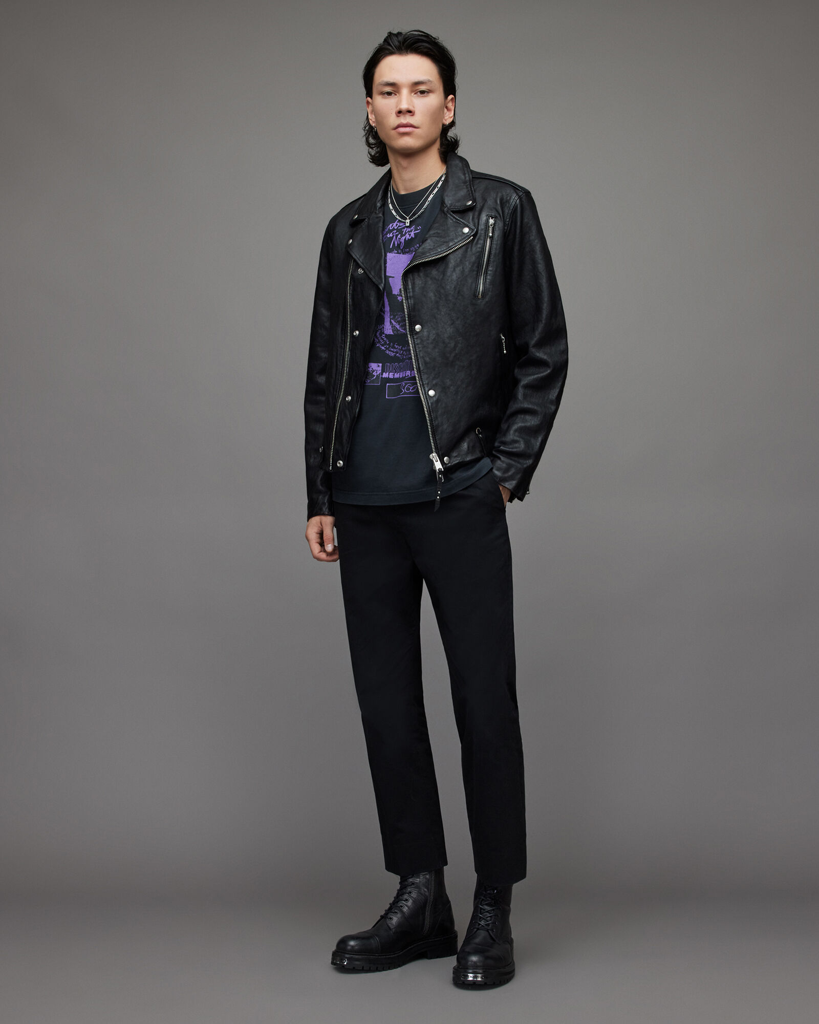 Cane Leather Biker Jacket Black ALLSAINTS
