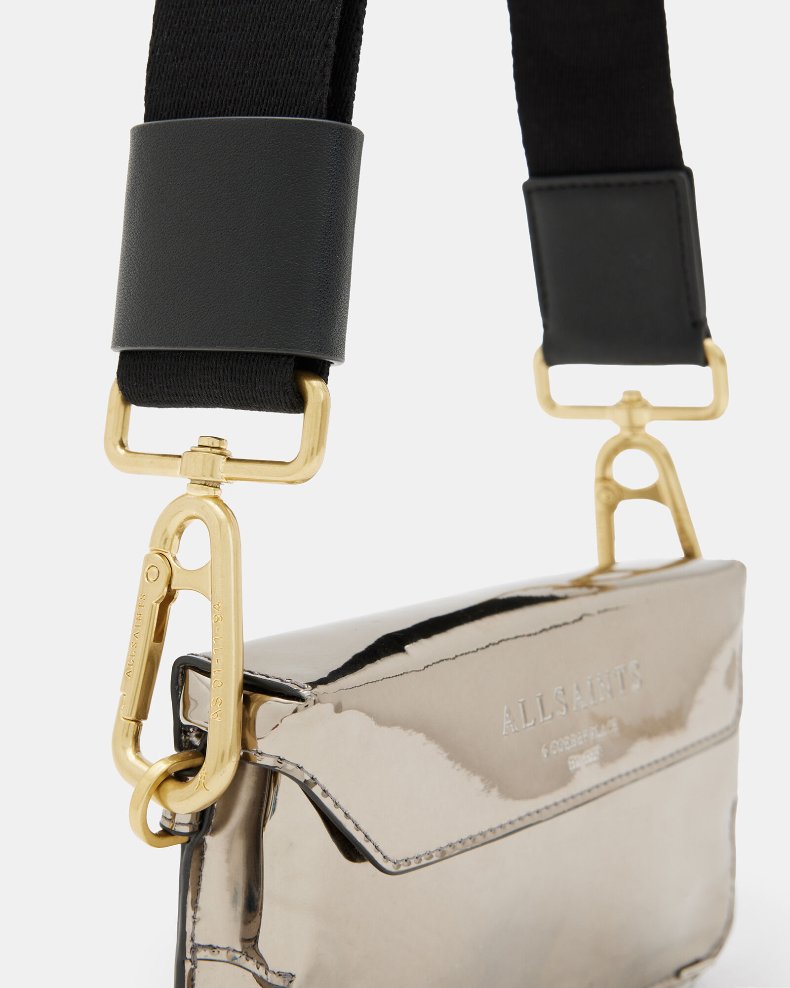 Zoe Metallic Leather Crossbody Bag Pewter ALLSAINTS