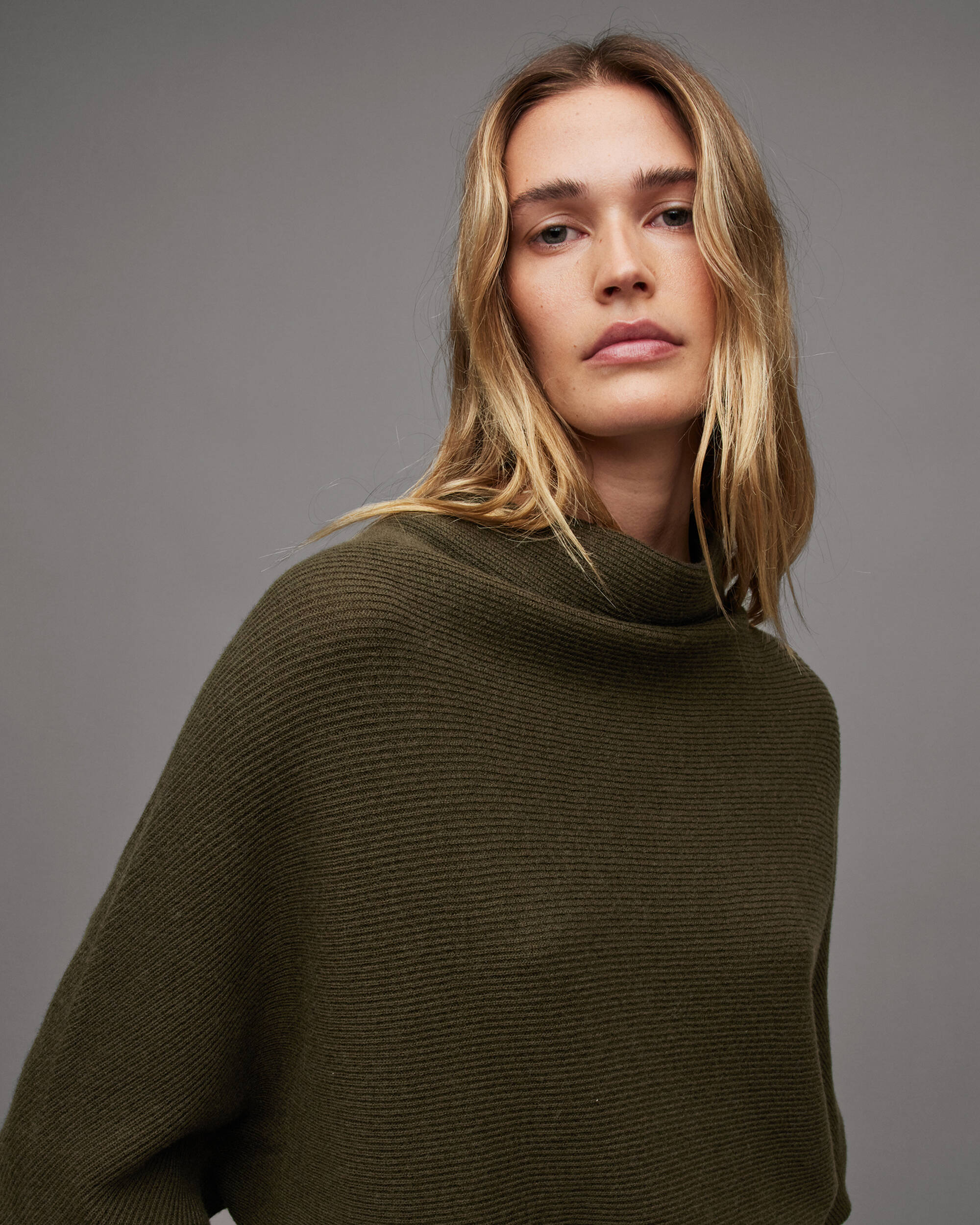 Ridley Cropped Wool Cashmere Mix Jumper Olive Green | ALLSAINTS