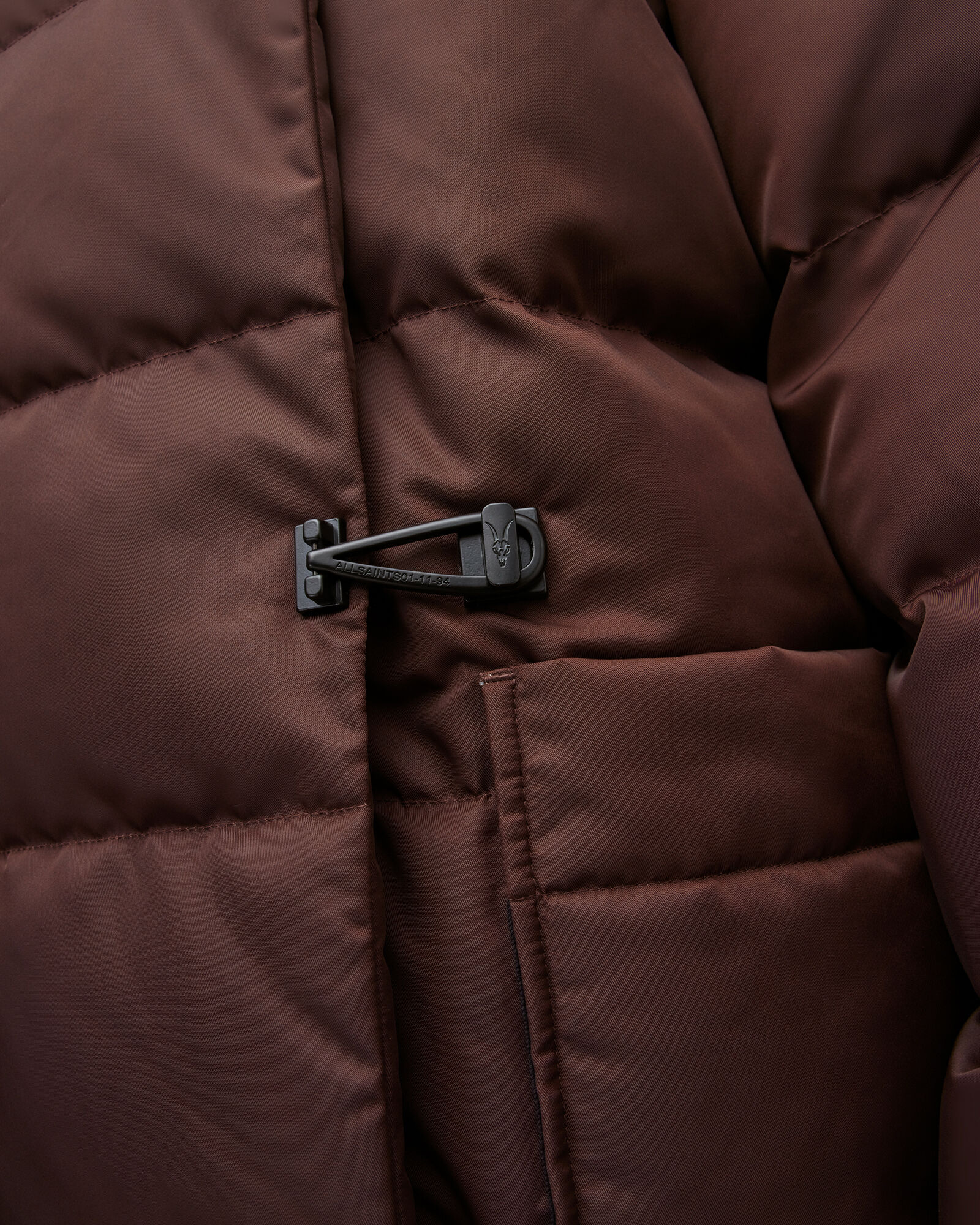 Allana Oversized Long Quilt Puffer Coat Chocolate ALLSAINTS