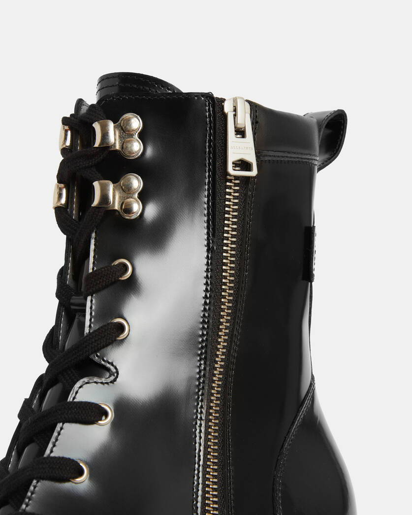 Indigo Lace Up Leather Heeled Boots BLACK SHINE | ALLSAINTS
