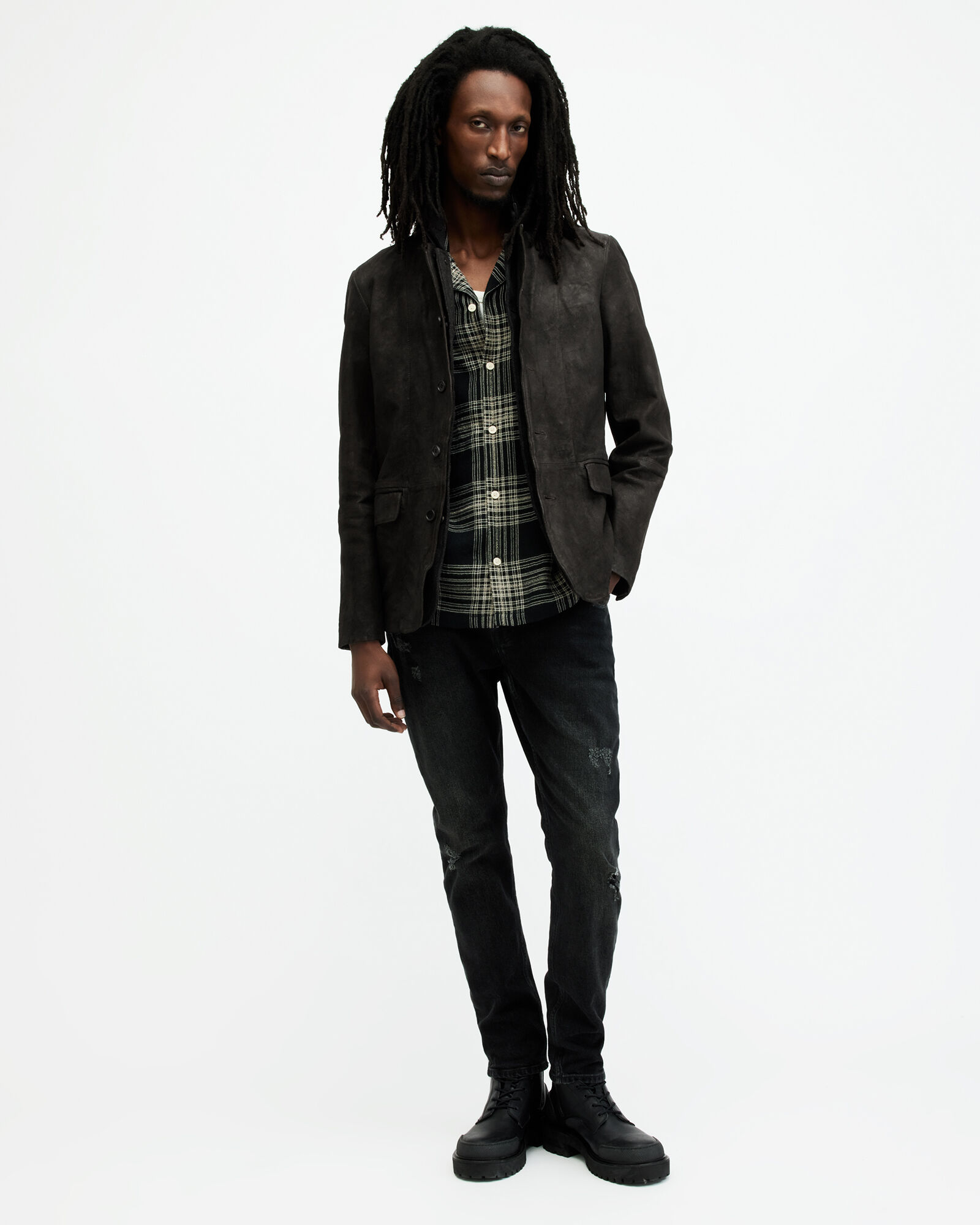 Survey Waxed Suede Double Layer Blazer ANTHRACITE GREY | ALLSAINTS