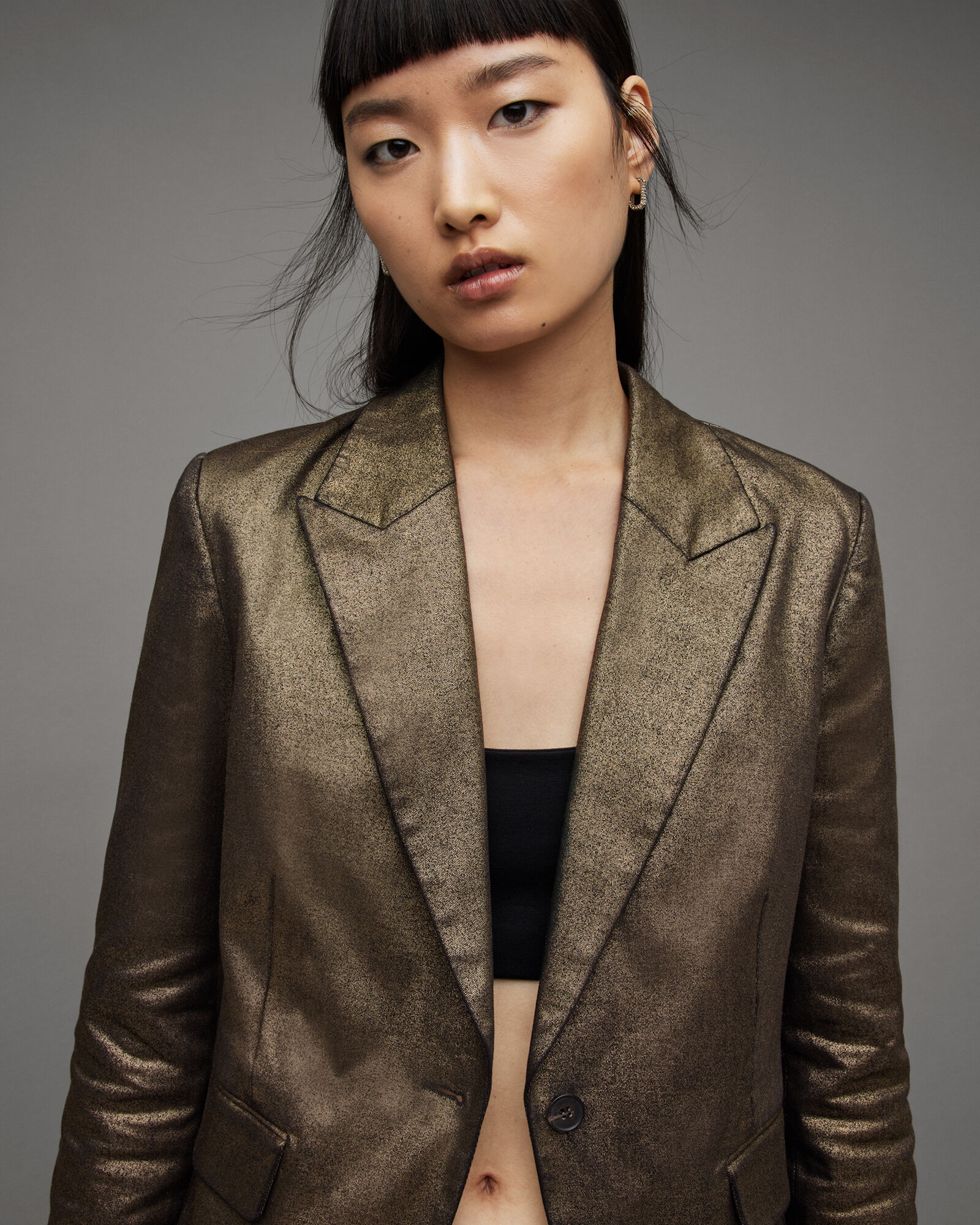 Micah Metallic Shimmer Blazer Gold ALLSAINTS