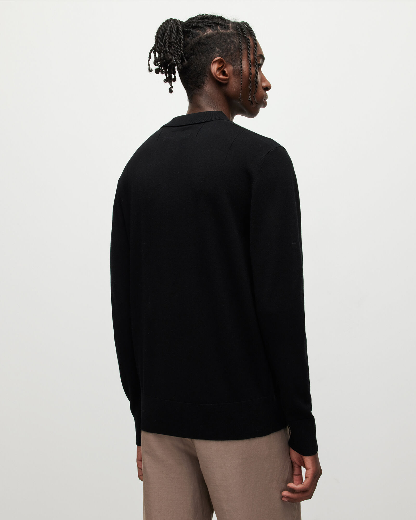 Mode Merino Long Sleeve Polo Shirt Black | ALLSAINTS