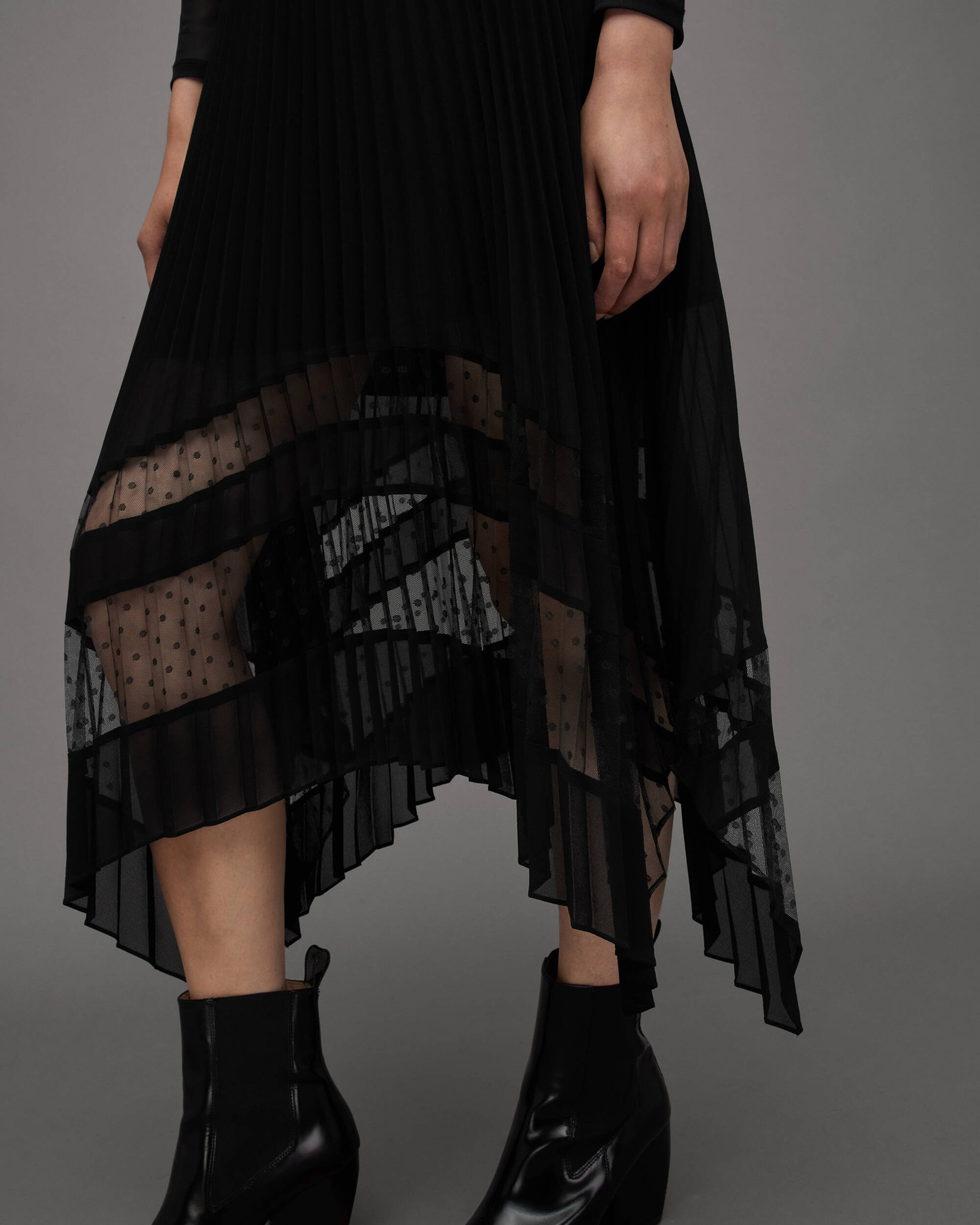 Sabrina Pleated Asymmetric Skirt Black | ALLSAINTS