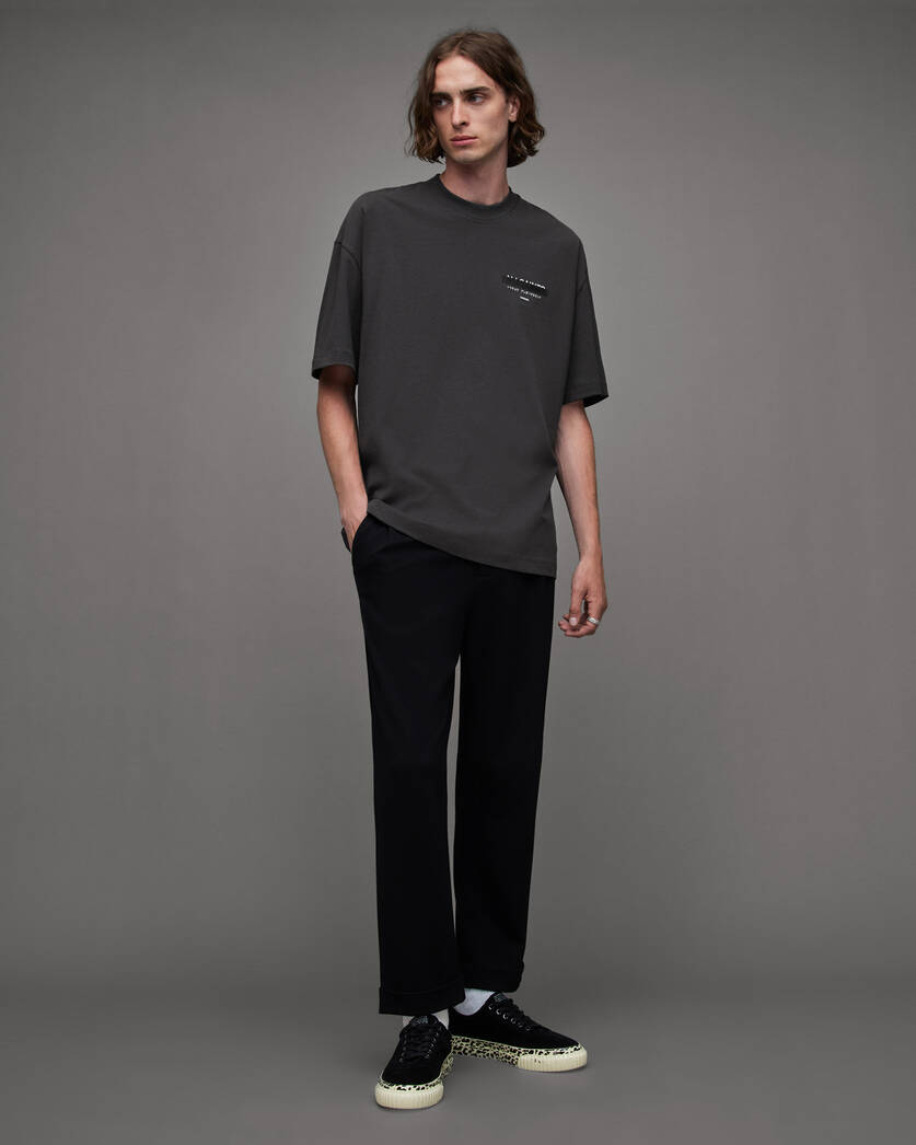 Redact Oversized Embroidered Logo T-Shirt Washed Black | ALLSAINTS