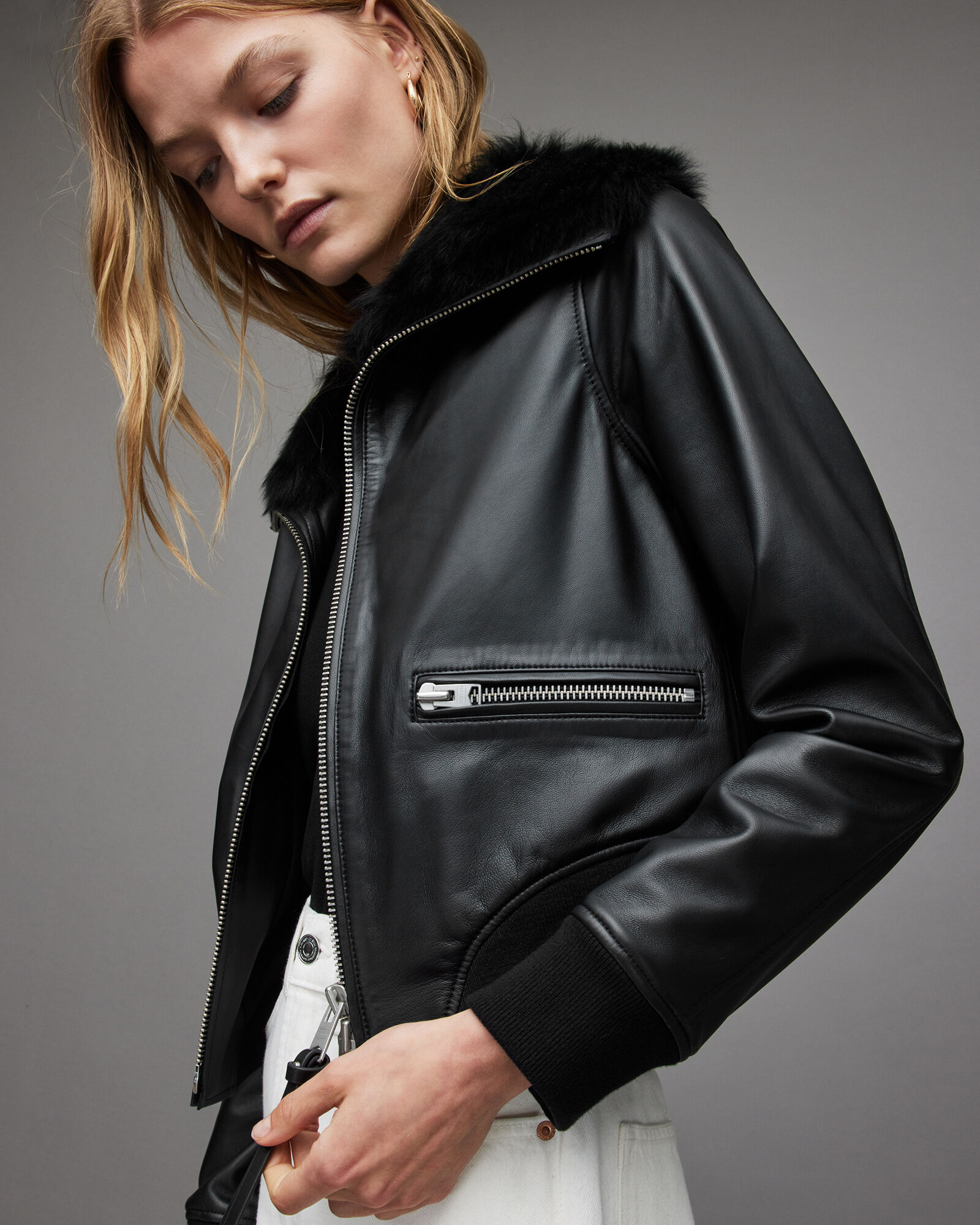 Wisley Leather Shearling Jacket Black | ALLSAINTS