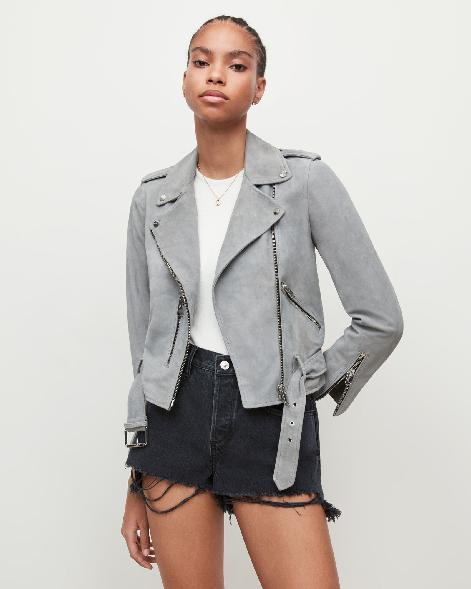 Balfern Suede Biker Jacket Sky Blue 