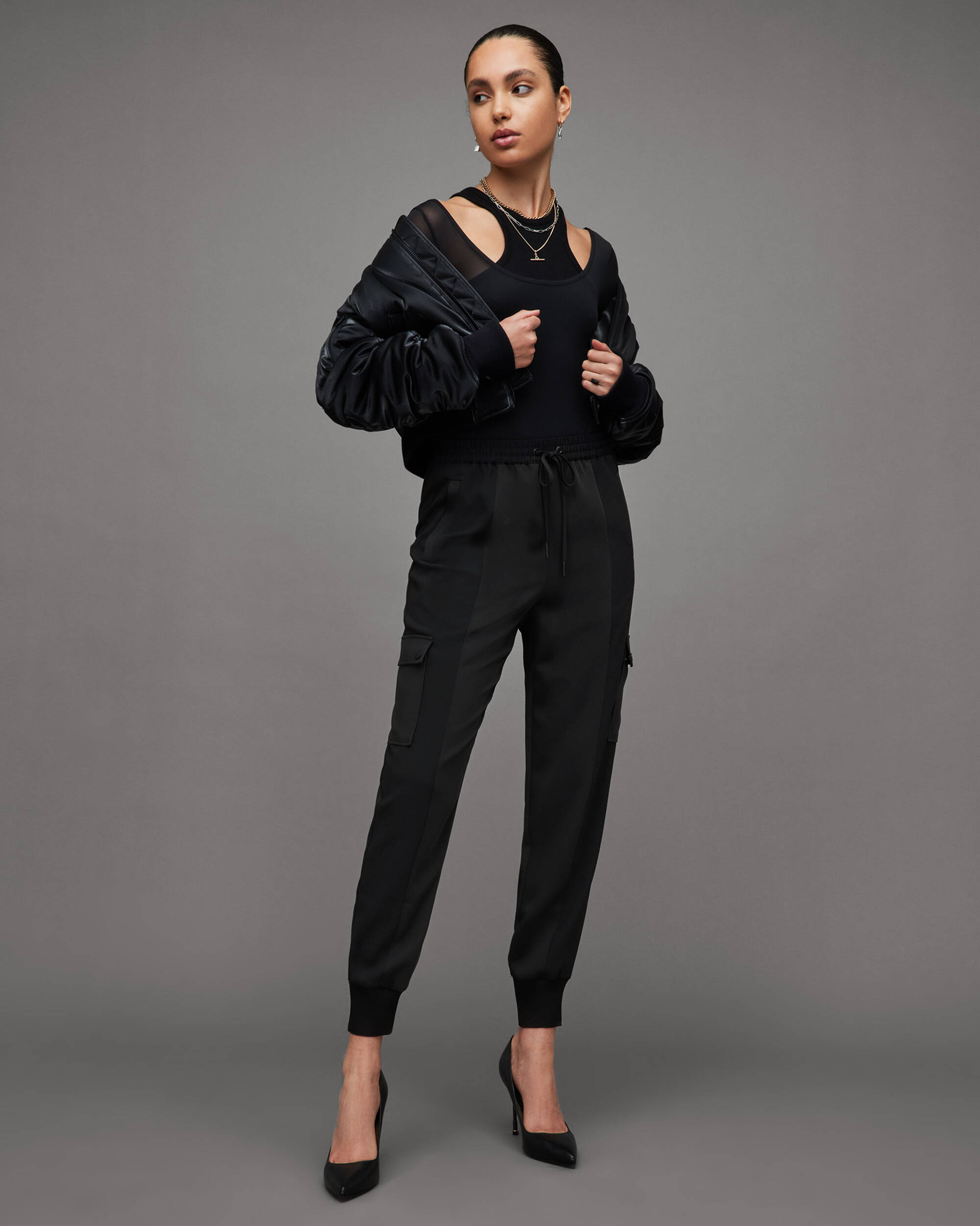 Maddie High-Rise Cargo Trousers Black | ALLSAINTS