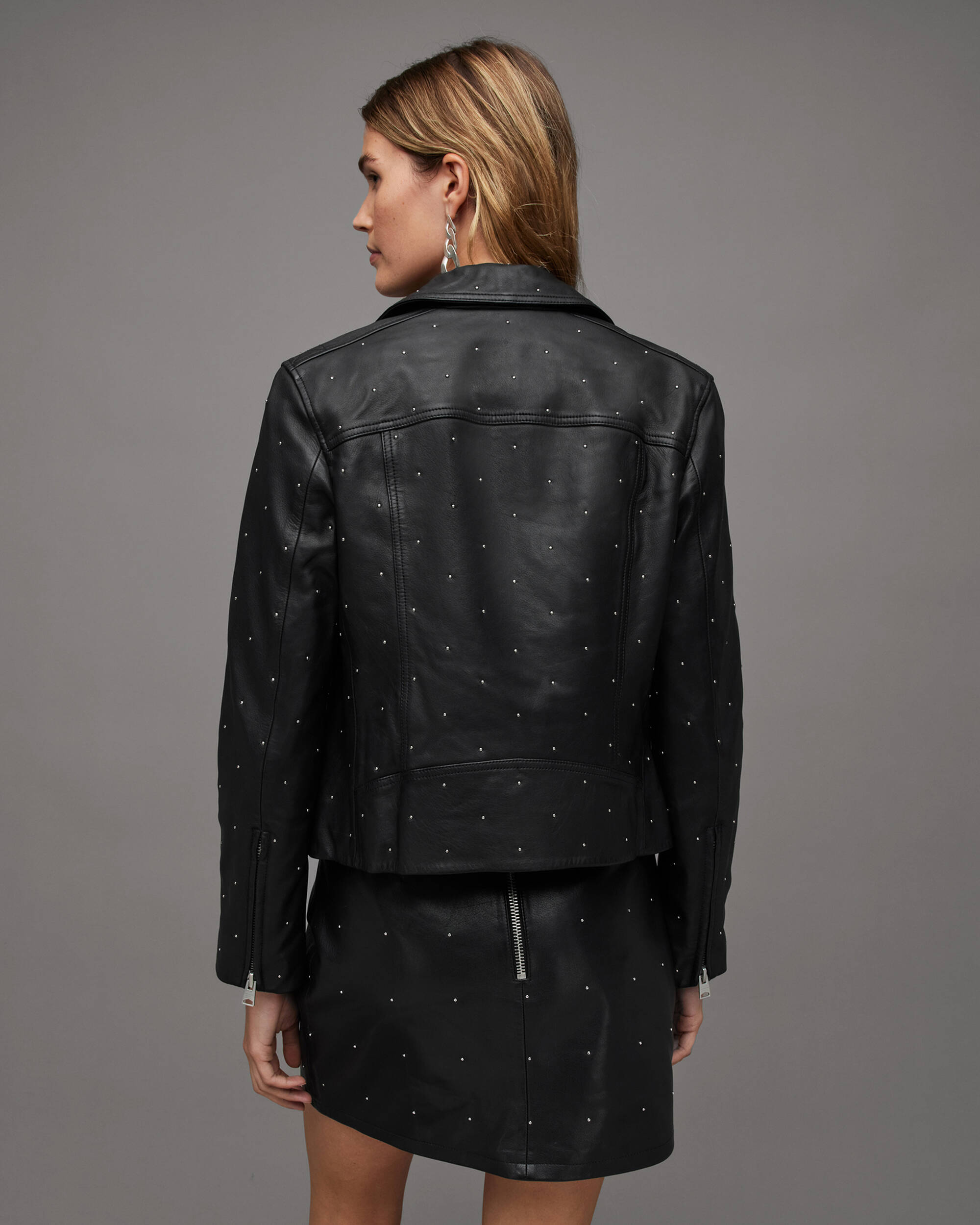 Dalby Pin-Studded Leather Biker Jacket  large image number 5