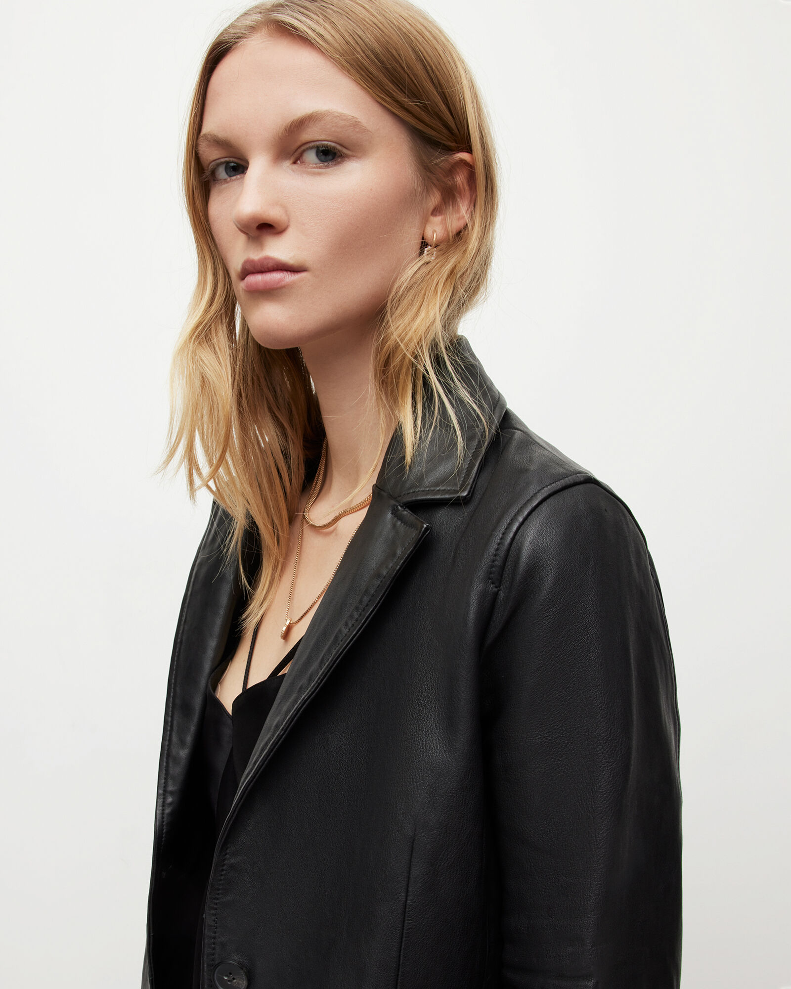 Corinna Relaxed Leather Blazer Black | ALLSAINTS
