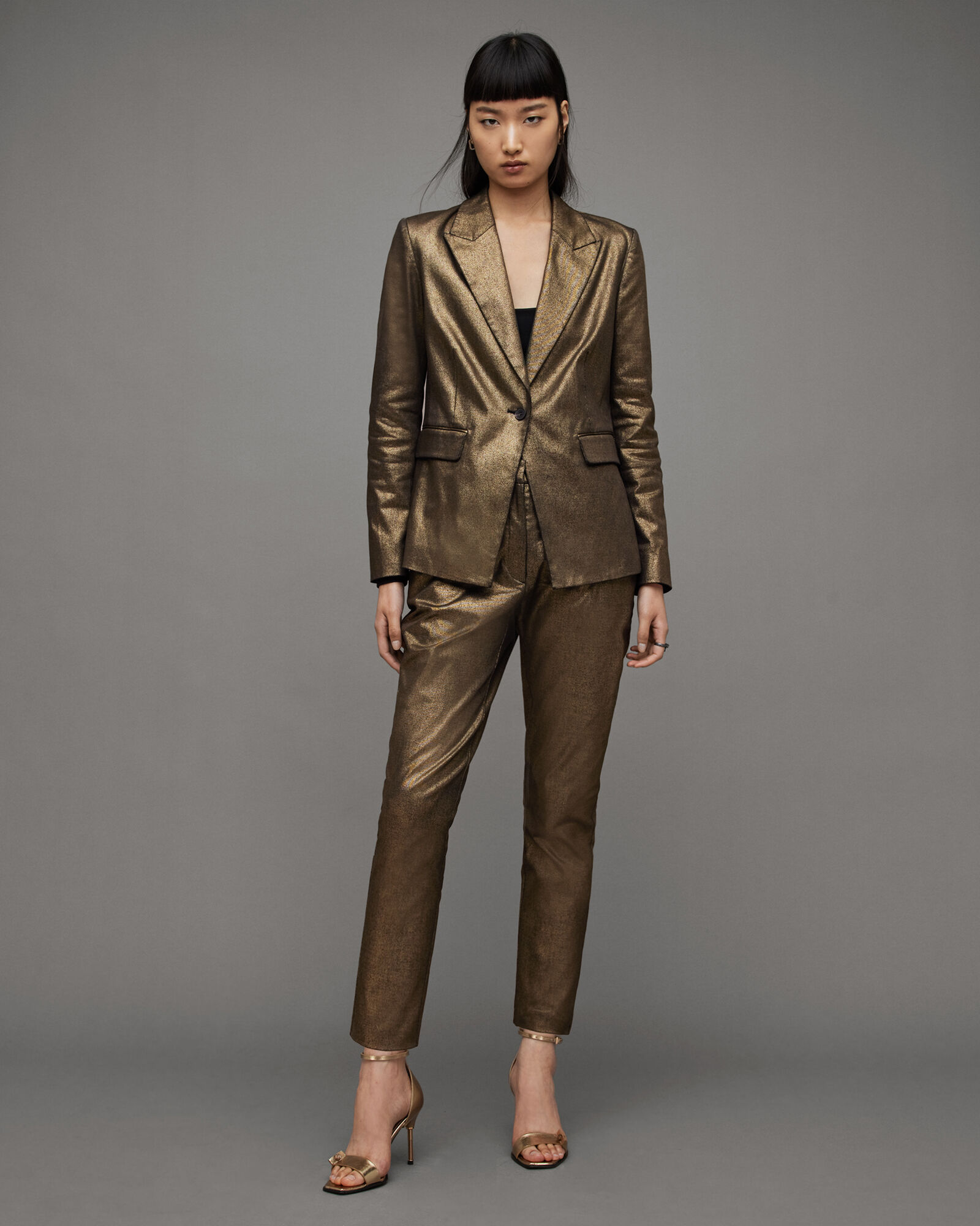 Micah Metallic Shimmer Blazer Gold ALLSAINTS