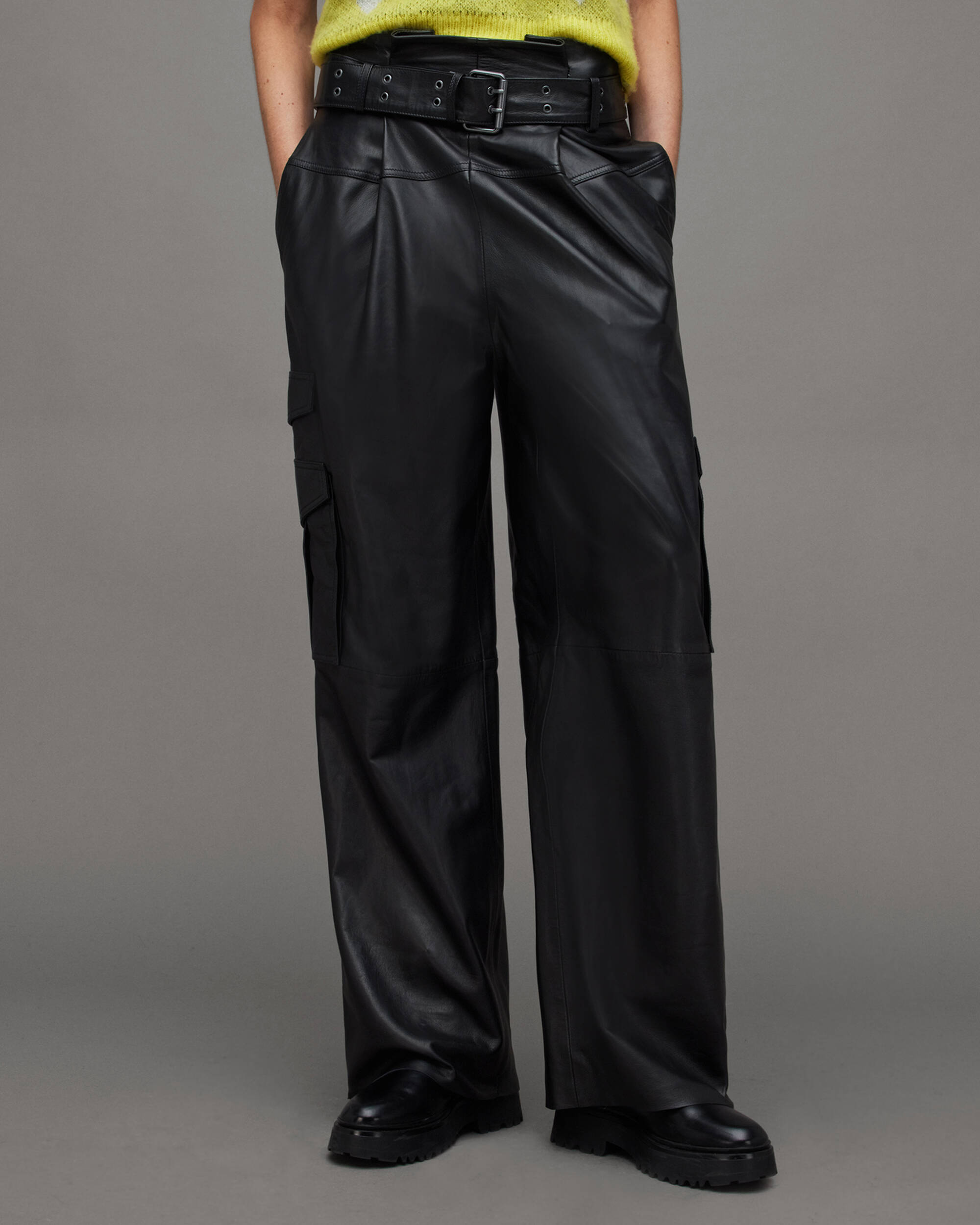 Harlyn Wide Leg Belted Leather Trousers  large image number 2