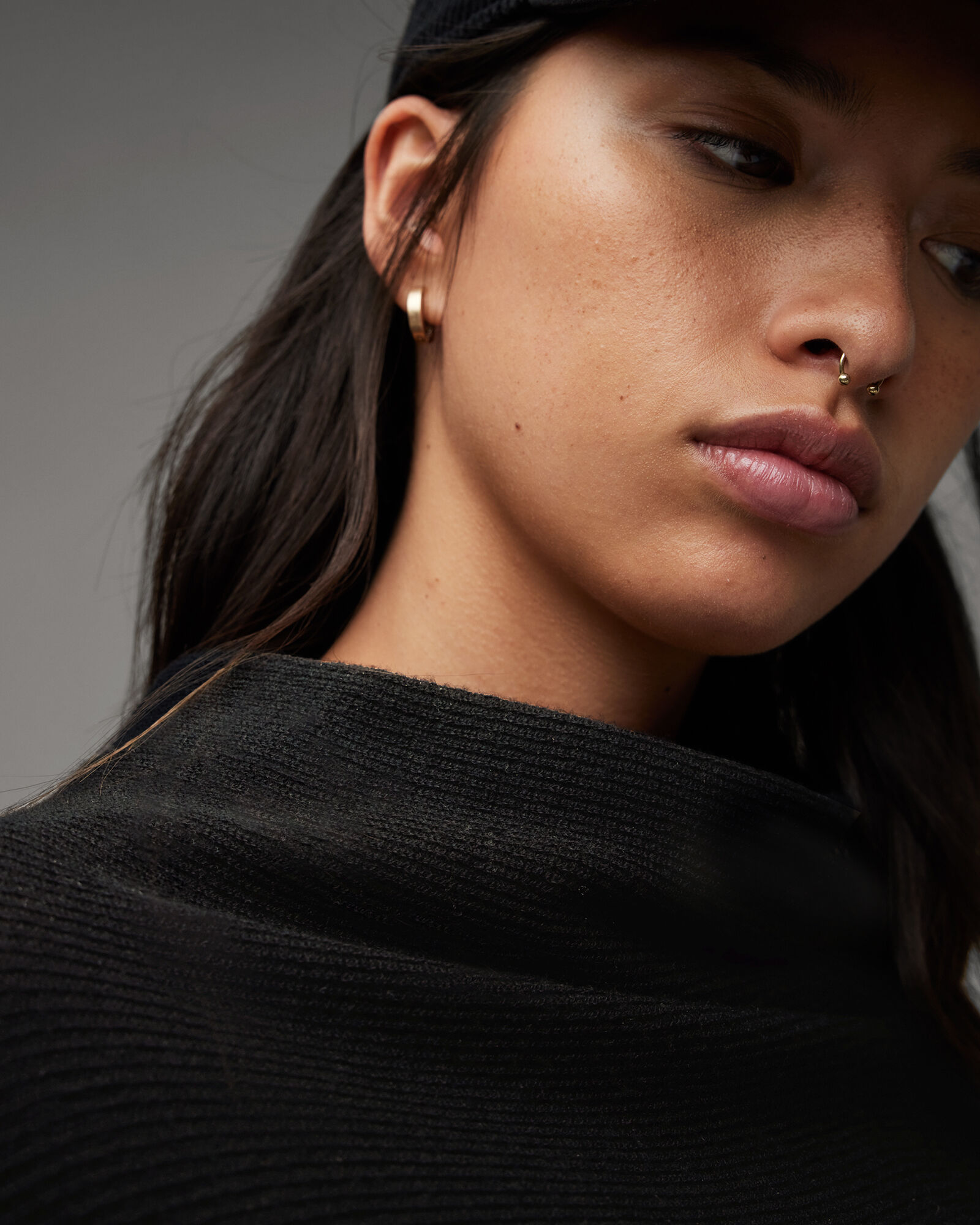 AllSaints Ridley Cropped Cashmere Blend Jumper, Black
