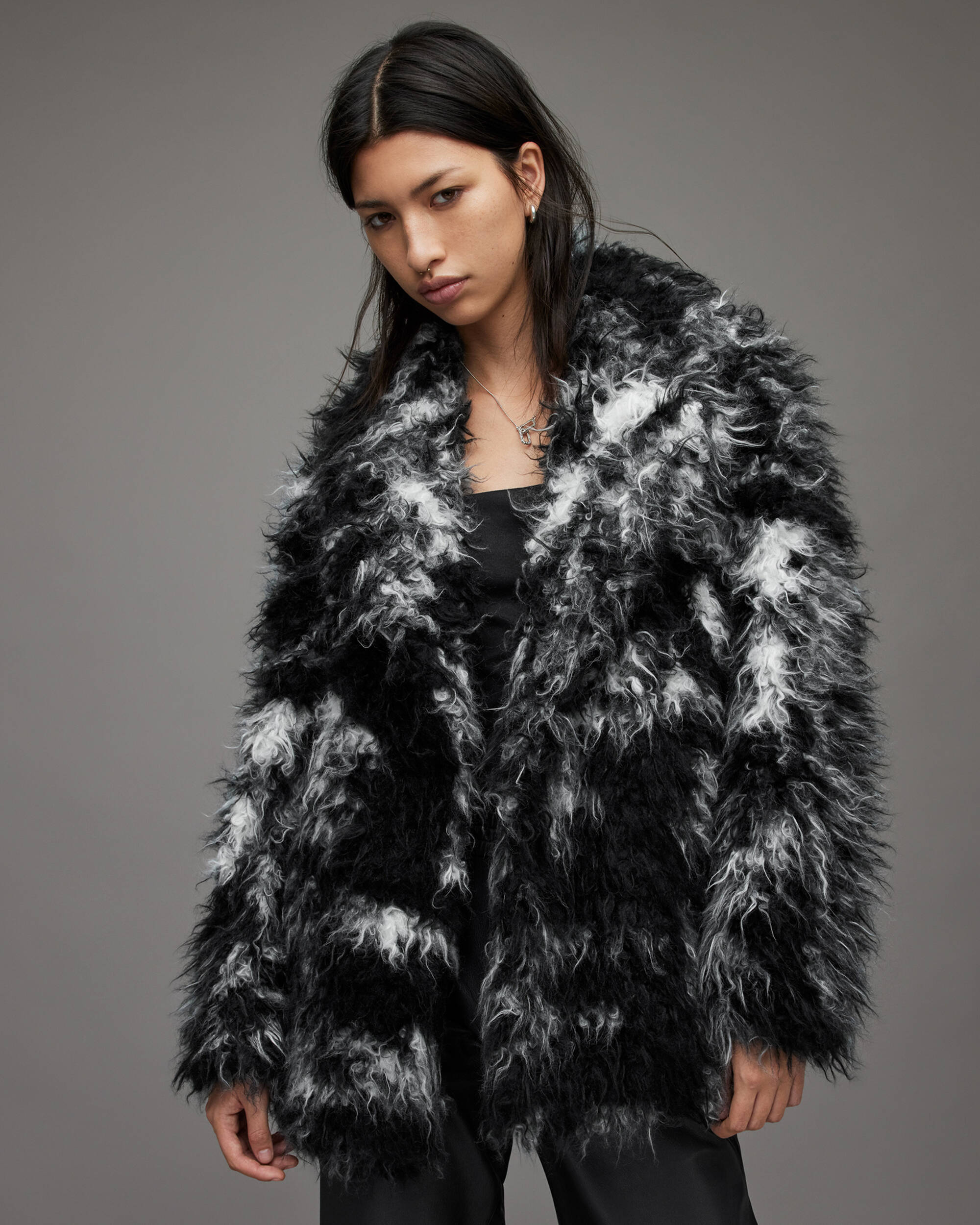 Rupi Faux Fur Coat Black/White | ALLSAINTS
