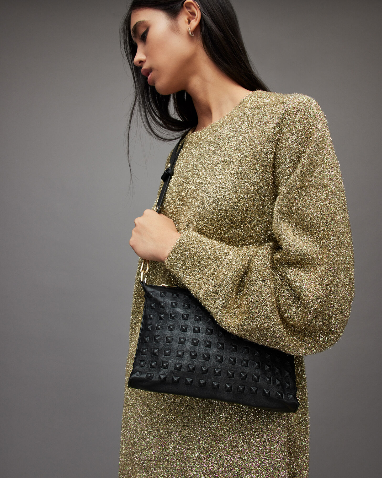 Eve Studded Leather Crossbody Bag Black ALLSAINTS