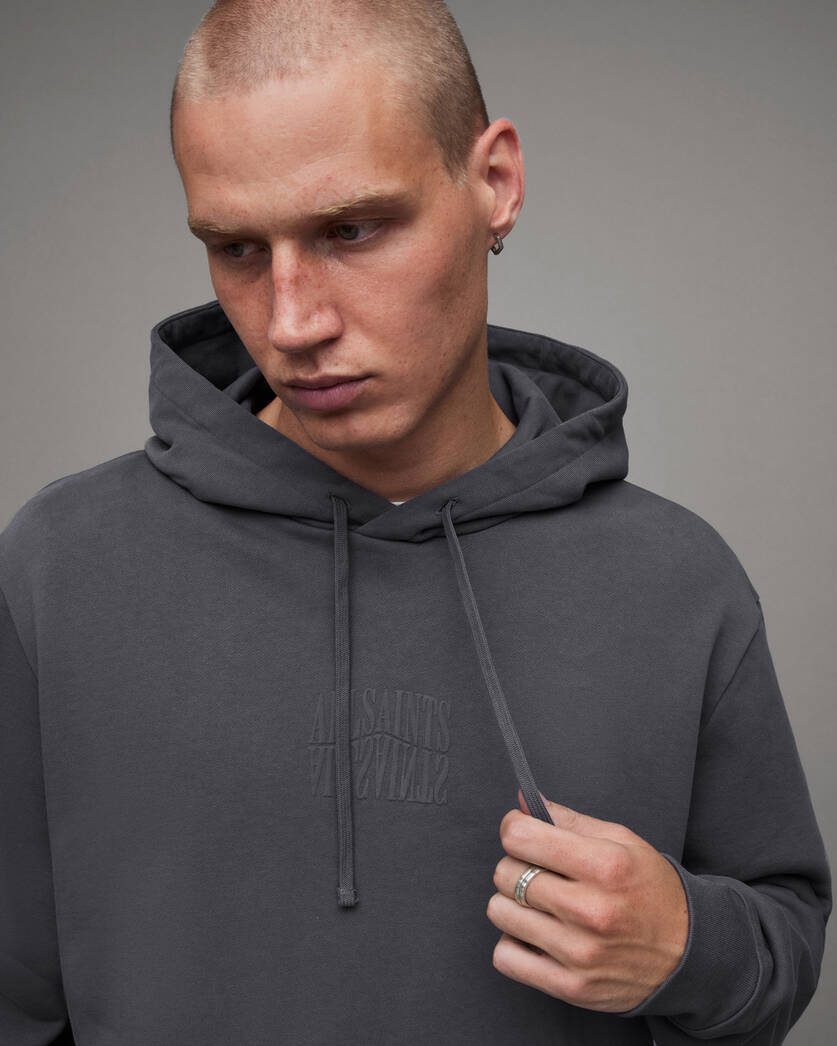 Varden Logo Print Relaxed Fit Hoodie WIND GREY | ALLSAINTS Canada