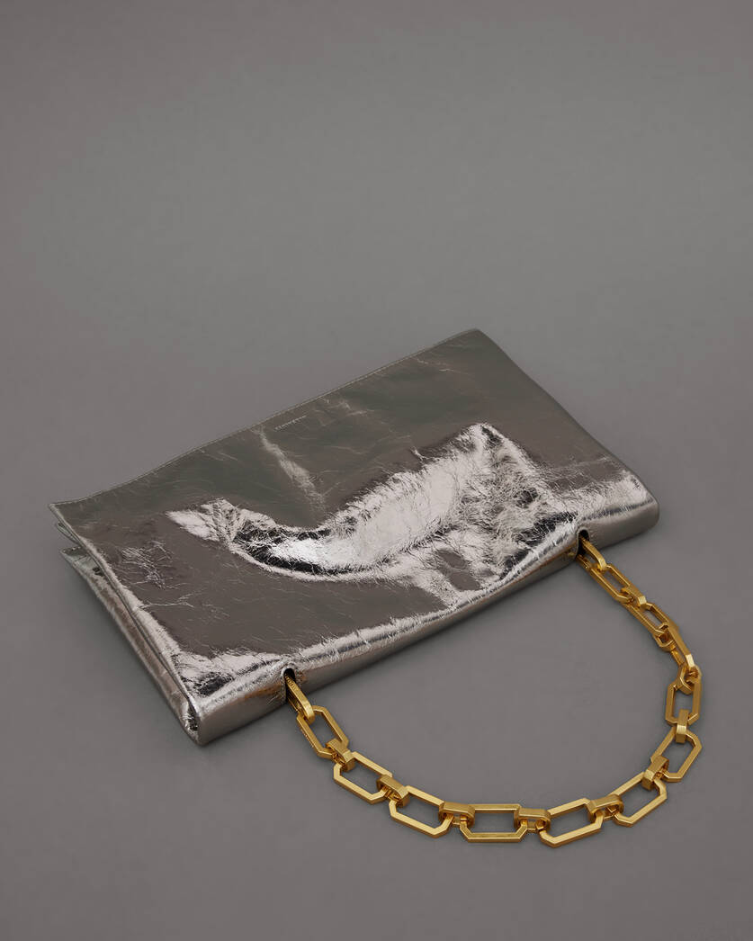 Akira Leather Removable Chain Clutch Bag Pewter | ALLSAINTS