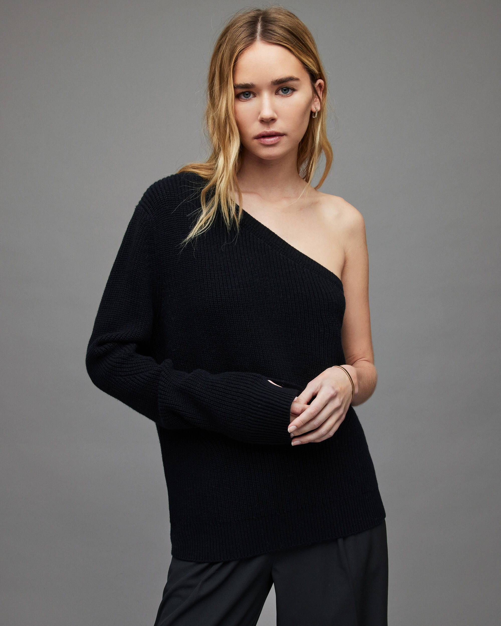 Asymmetric One Shoulder Ribbed Sweater  large image number 1