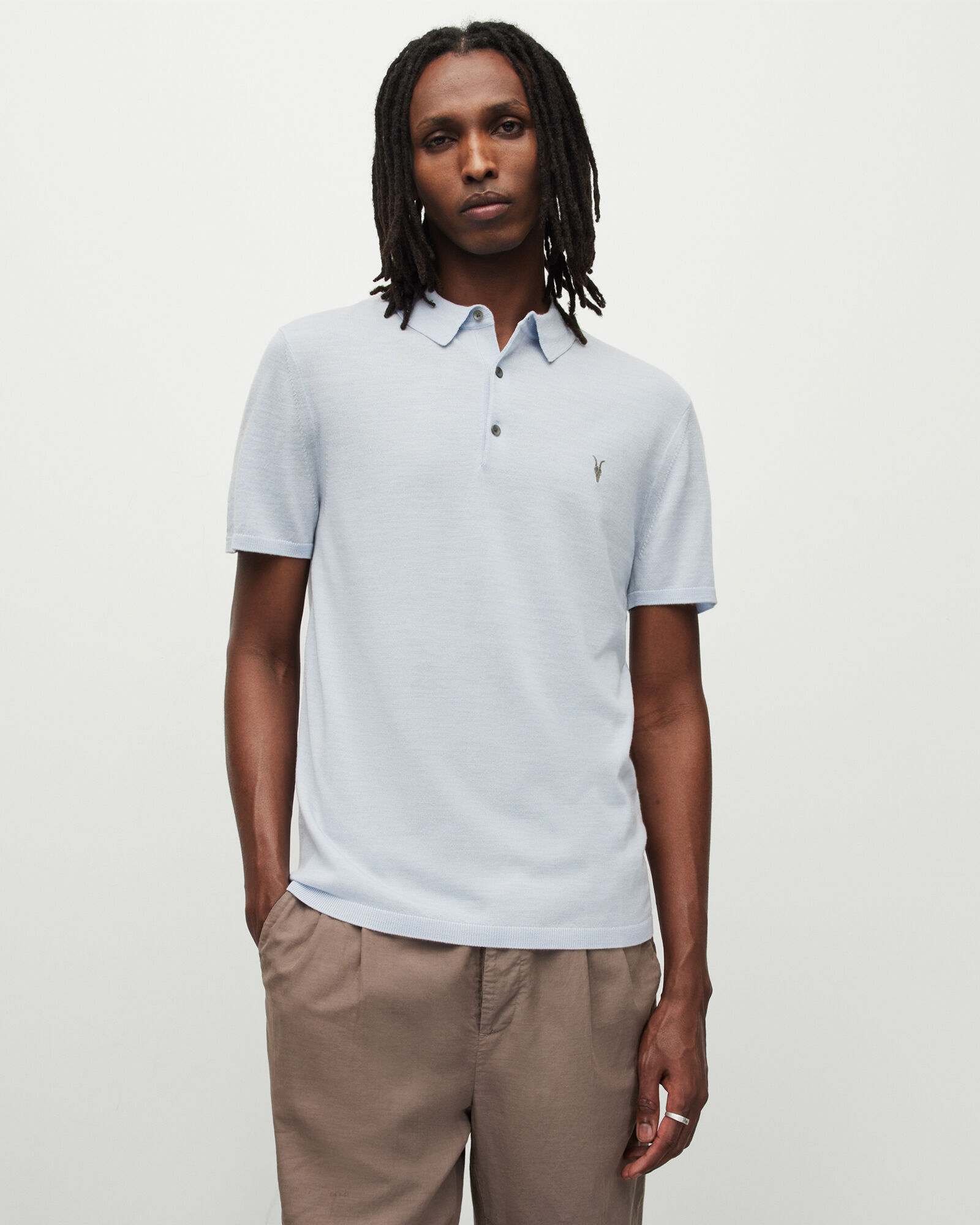 さめがおす オールセインツ メンズ ポロシャツ トップス Aspen logo-embroidered long-sleeved  cotton-blend polo shirt :08-59937686:リビーダショップ2号店 通販 ウエスト