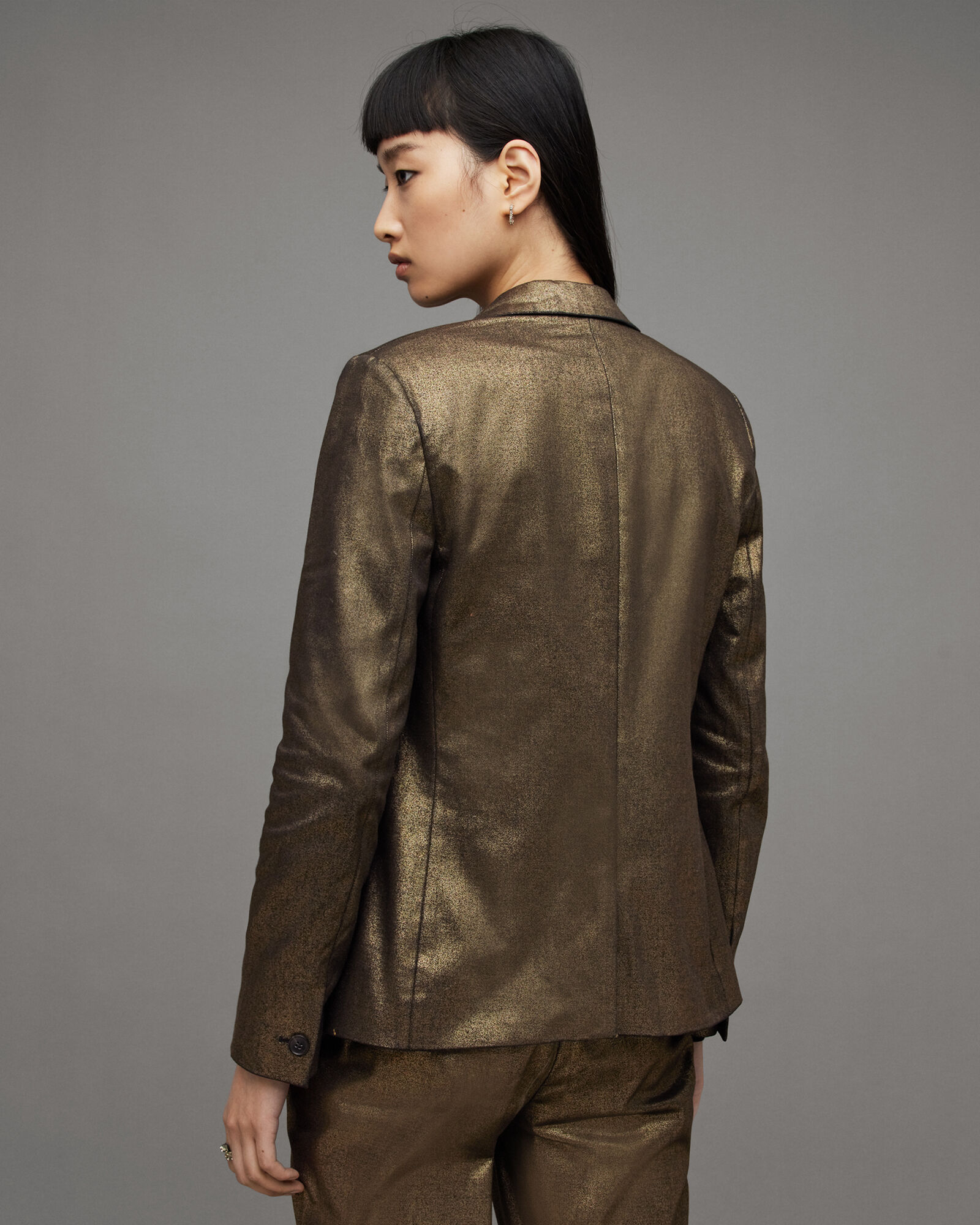 Micah Metallic Shimmer Blazer Gold ALLSAINTS