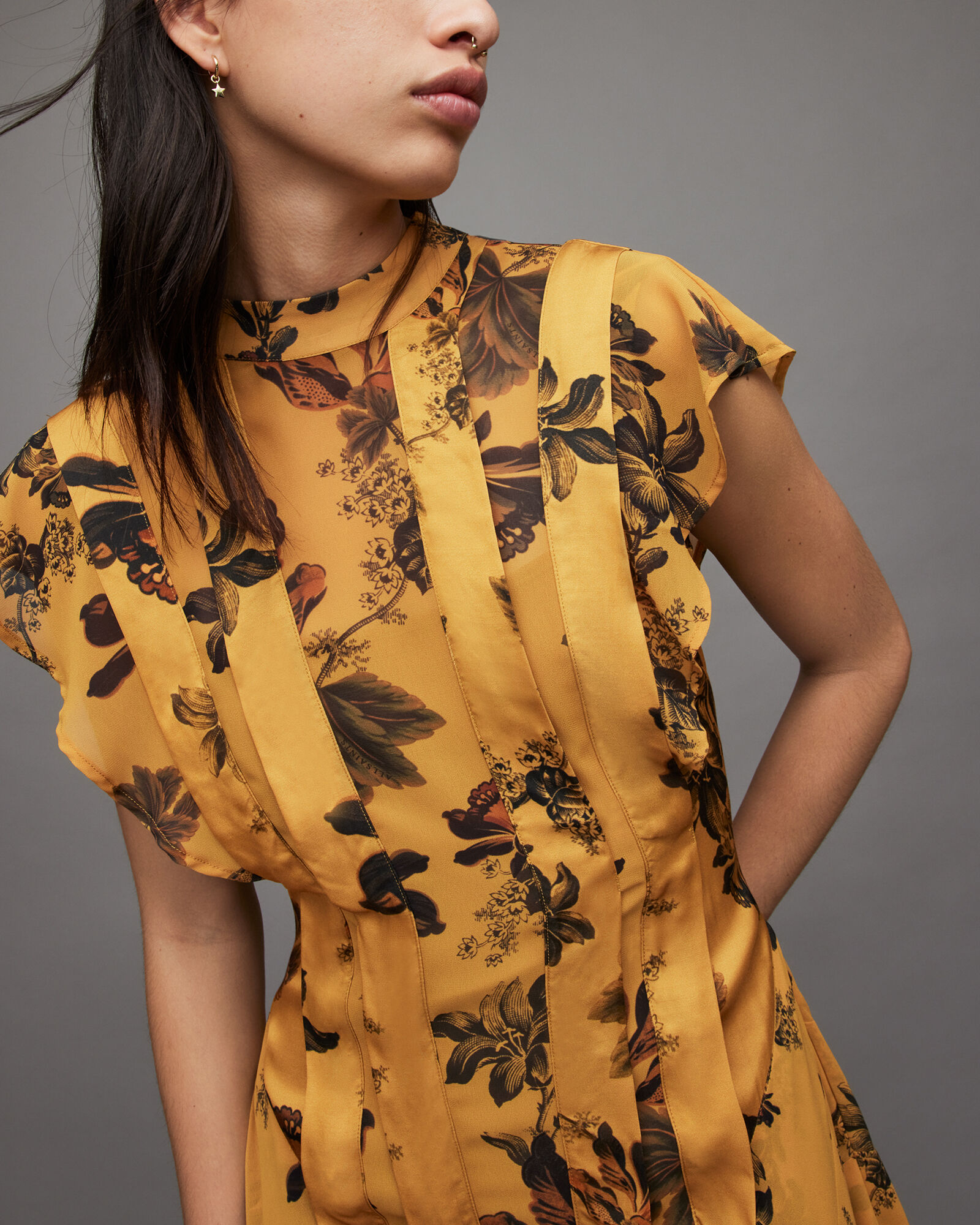 Fleur Lilly Dress Gold ALLSAINTS CA