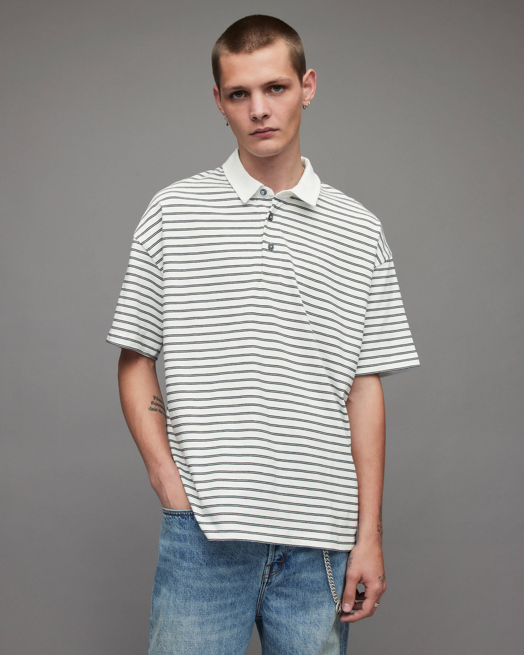 Ave Oversized Striped Polo Shirt  large image number 1