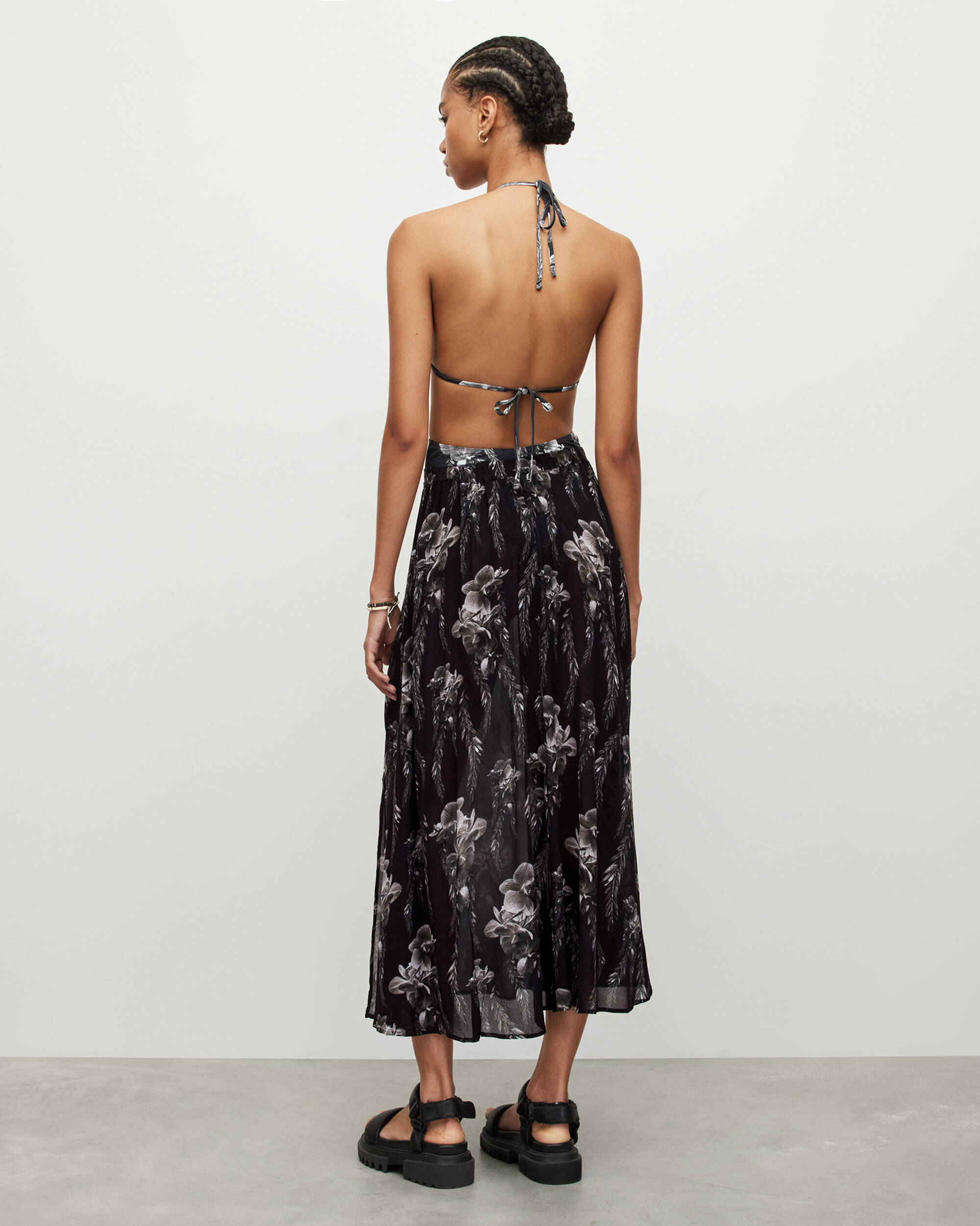 Cari Mia Sarong Front Split Floral Maxi Skirt Black | ALLSAINTS CA