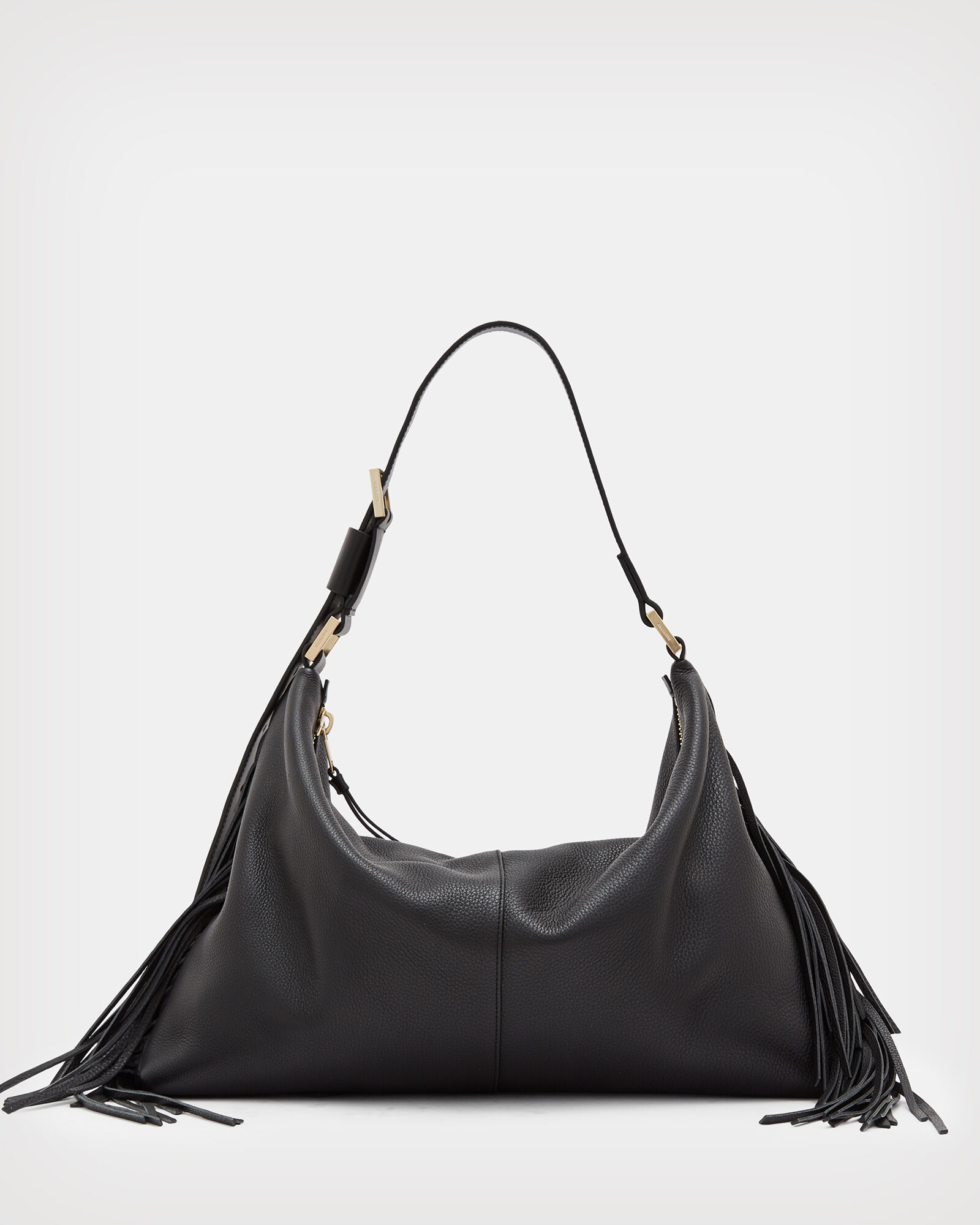 Edbury Leather Fringed Shoulder Bag Black ALLSAINTS