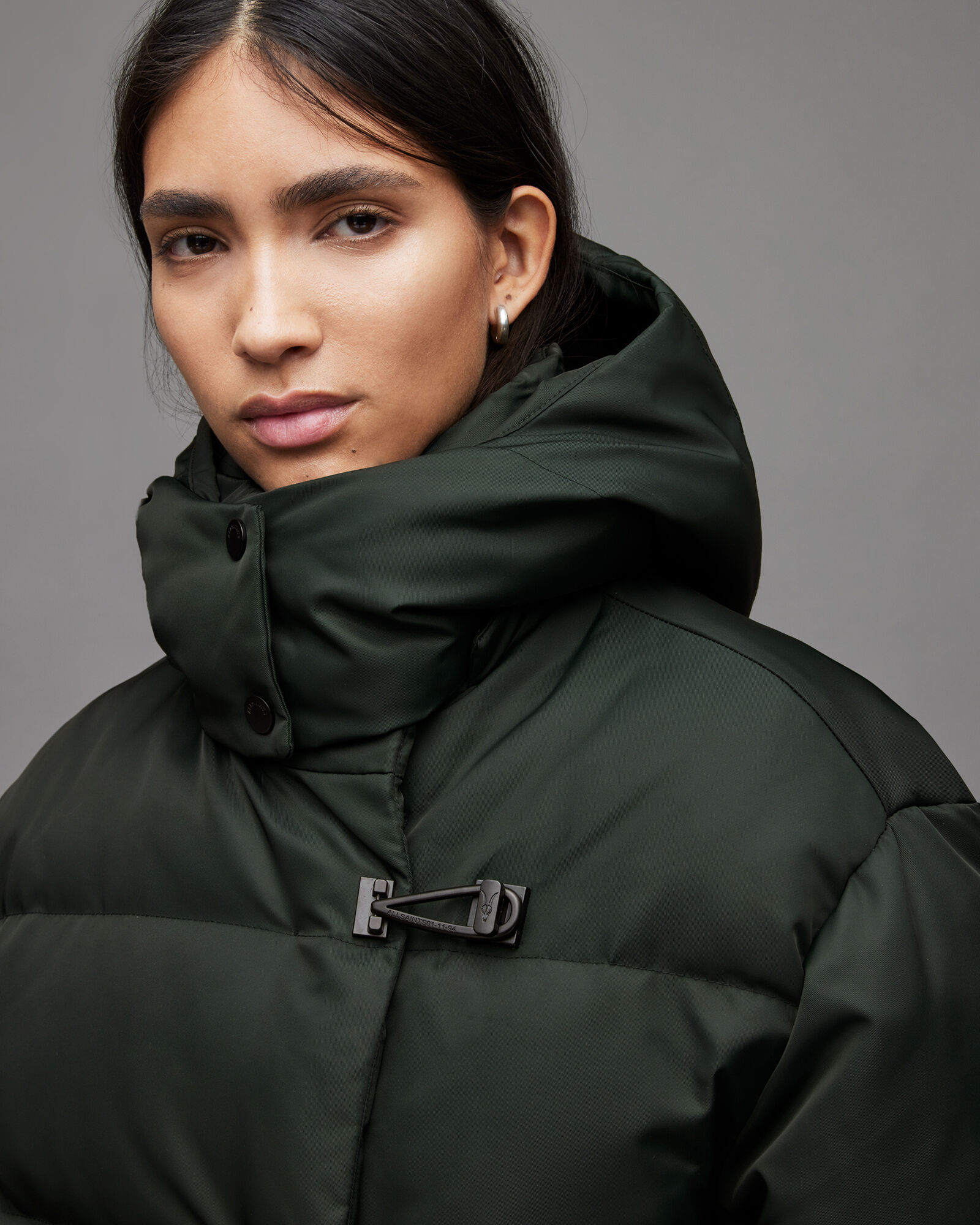 Allais High Collar Quilted Puffer Jacket Forest Green ALLSAINTS