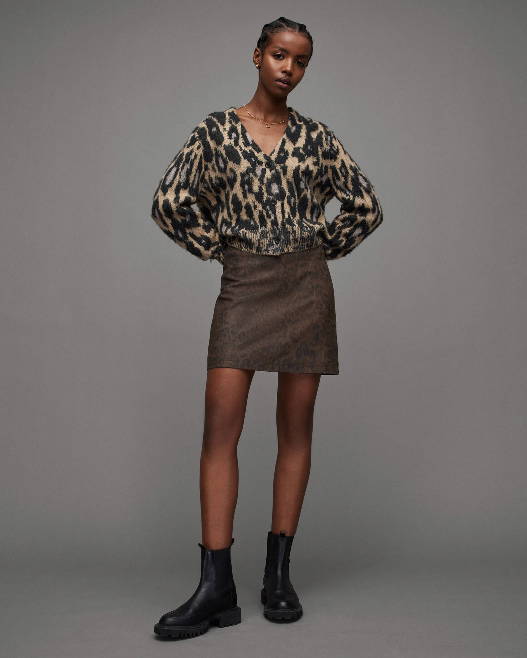 Lila Leather Leopard Print Skirt  large image number 1