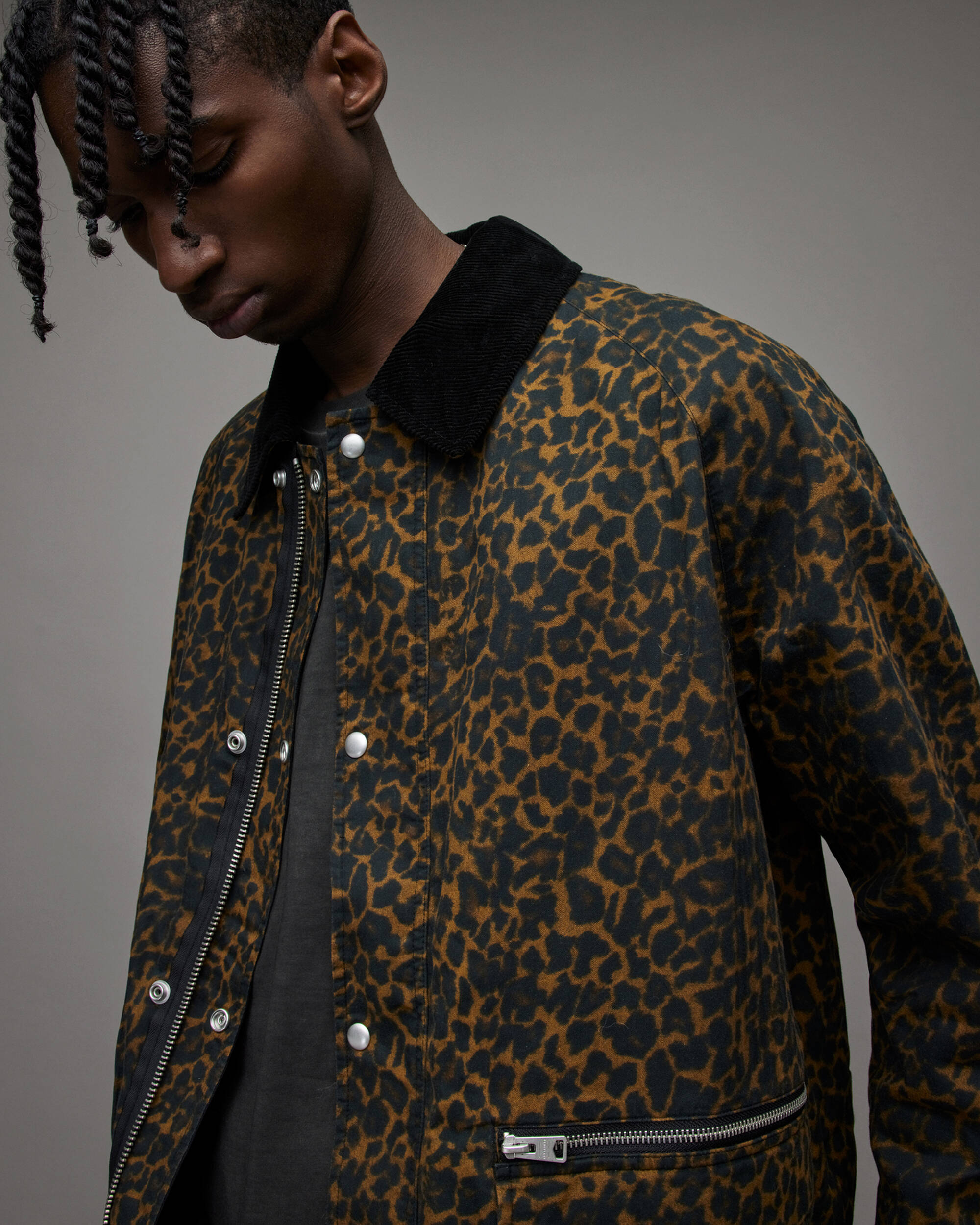 Vanian Leopard Print Reversible Jacket STALKER LEPRD/BLK | ALLSAINTS