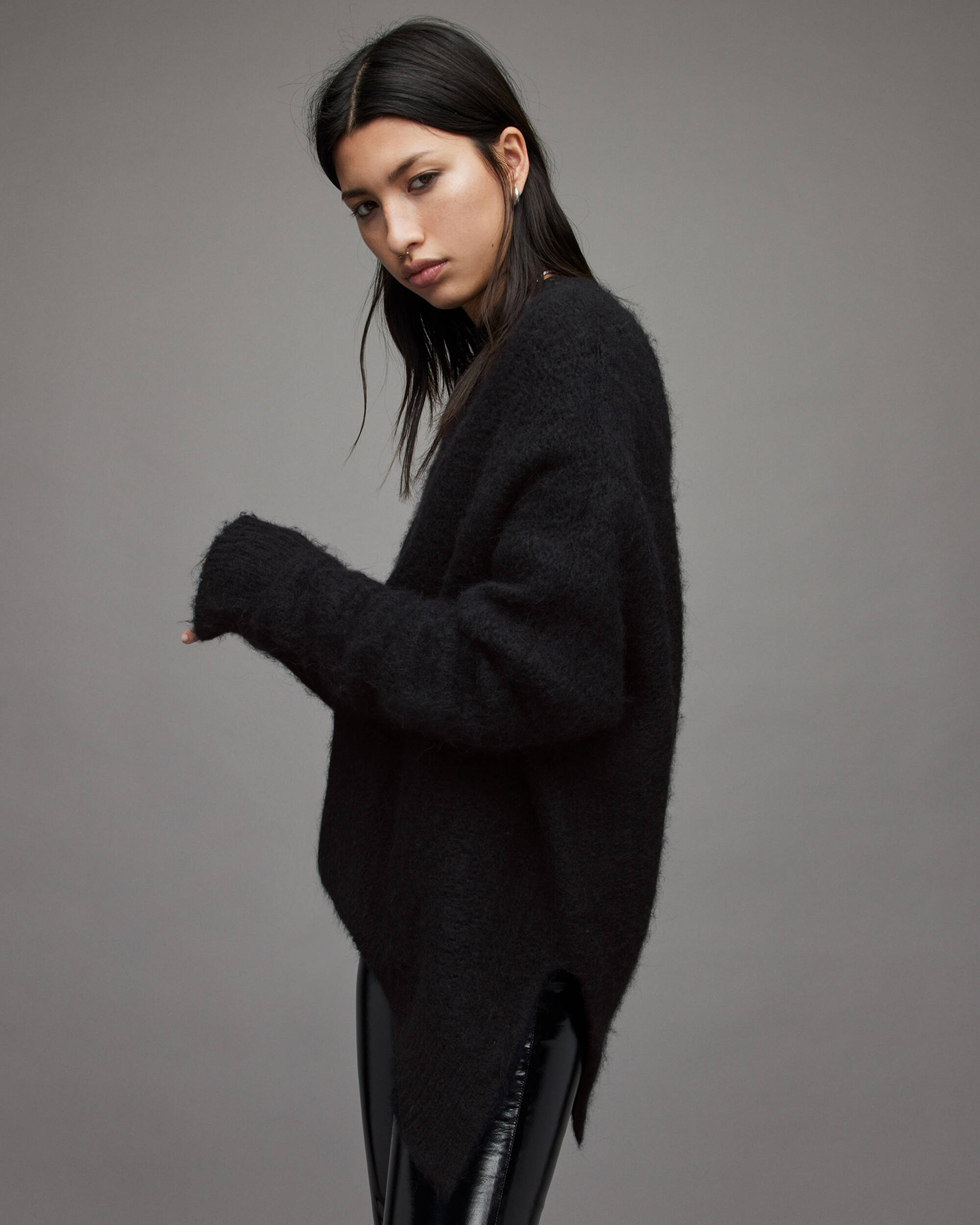 Selena Asymmetric Wool Blend Jumper Black | ALLSAINTS