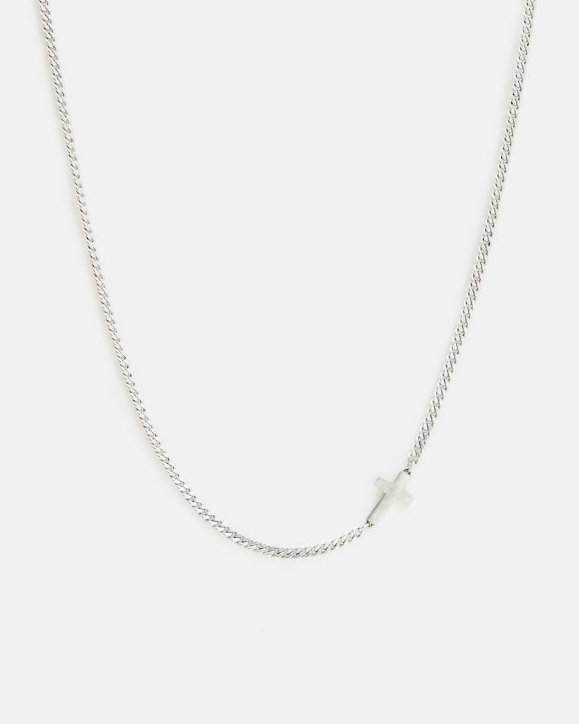 Cross Sterling Silver Curb Chain Necklace