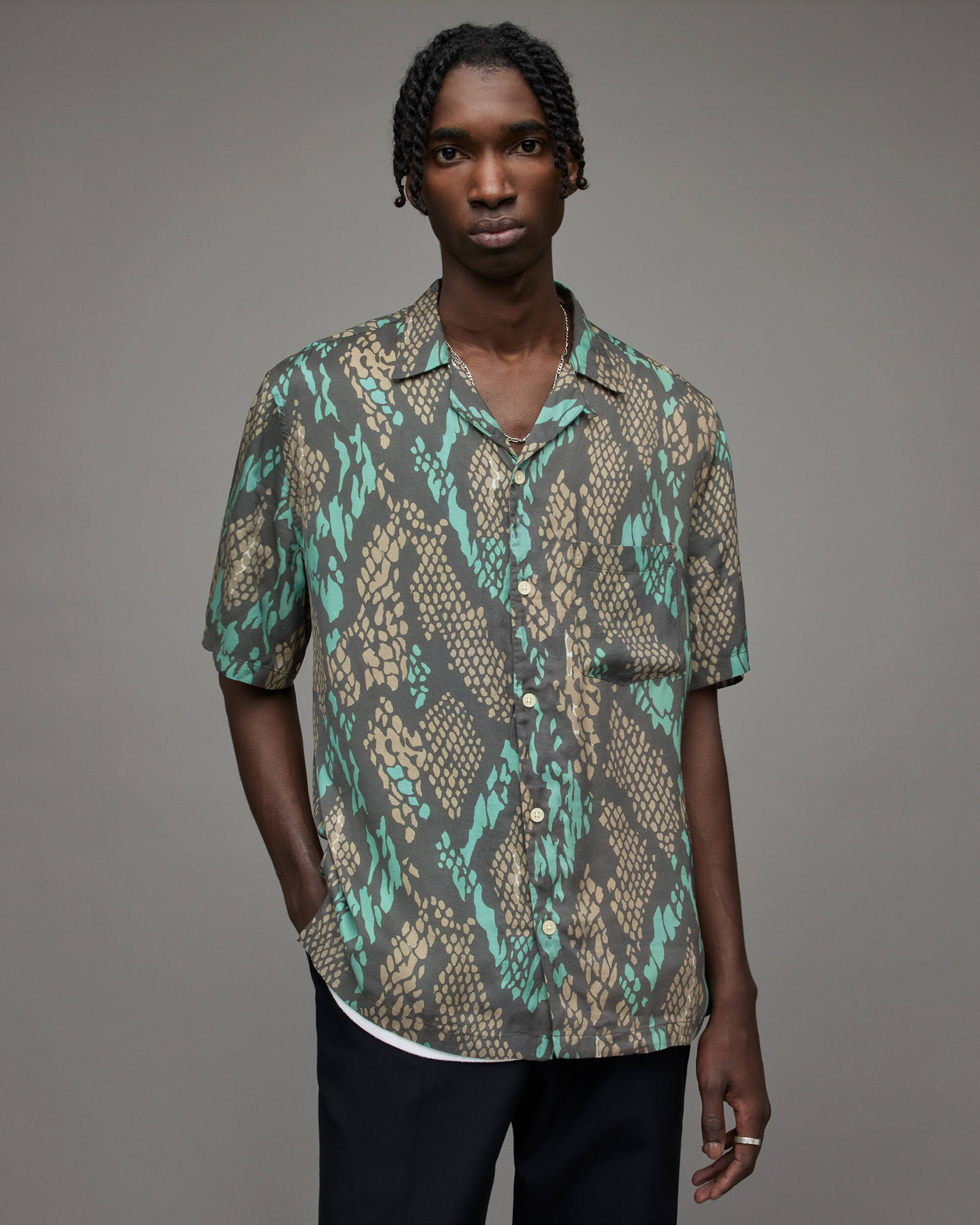 Krait Snake Print Shirt Brown | ALLSAINTS