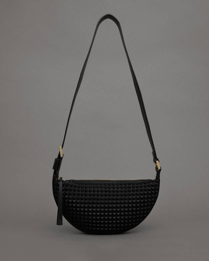 Half Moon Studded Crossbody Bag Black | ALLSAINTS