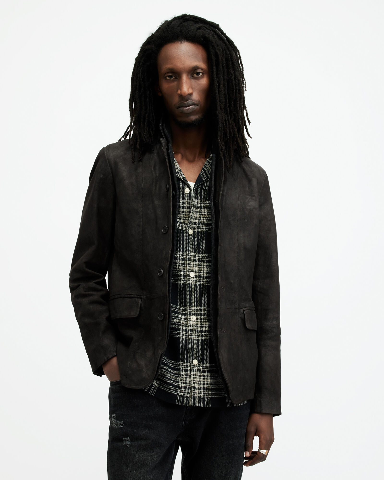 Survey Waxed Suede Double Layer Blazer ANTHRACITE GREY | ALLSAINTS
