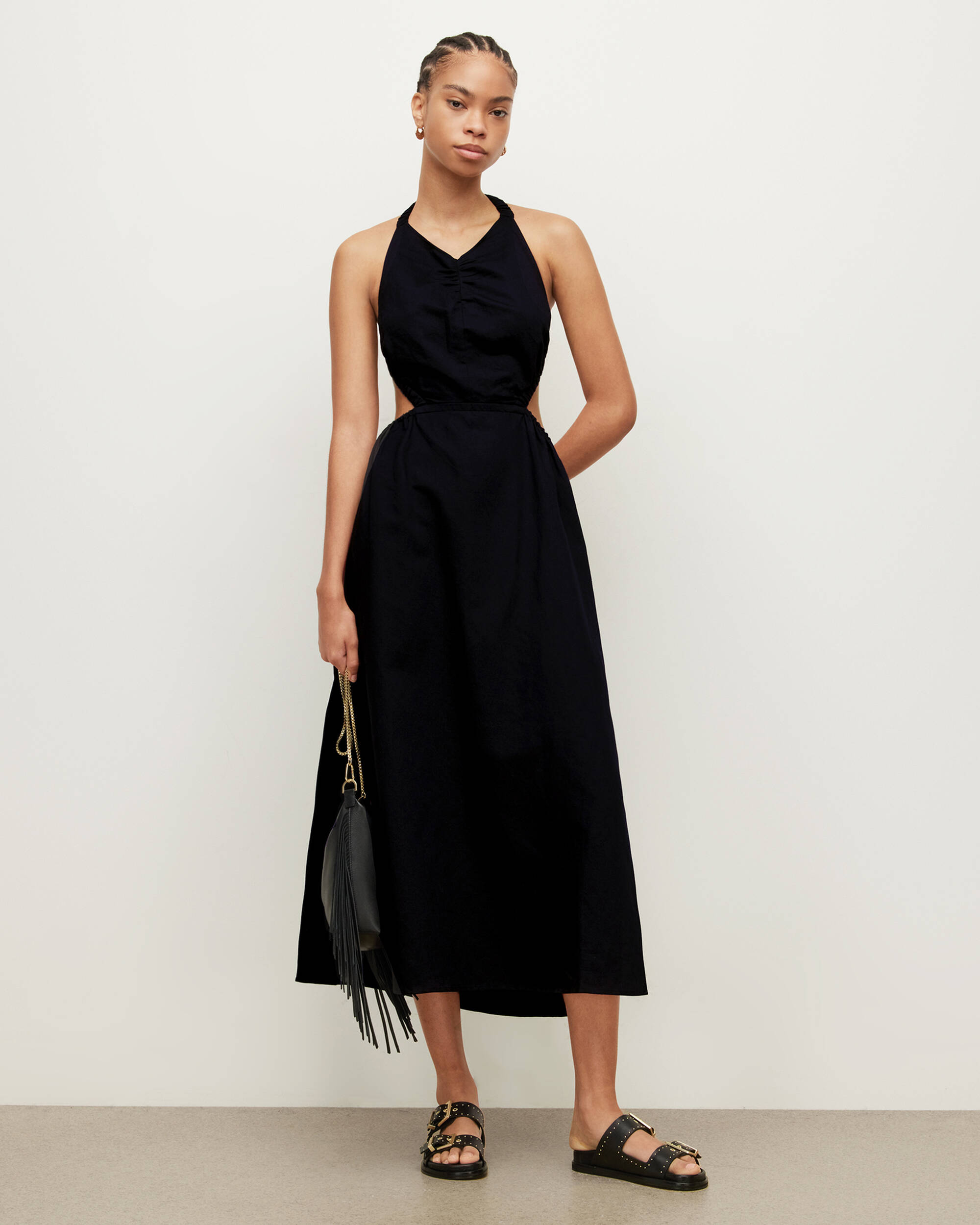 Ludo Linen Blend Maxi Dress Black | ALLSAINTS