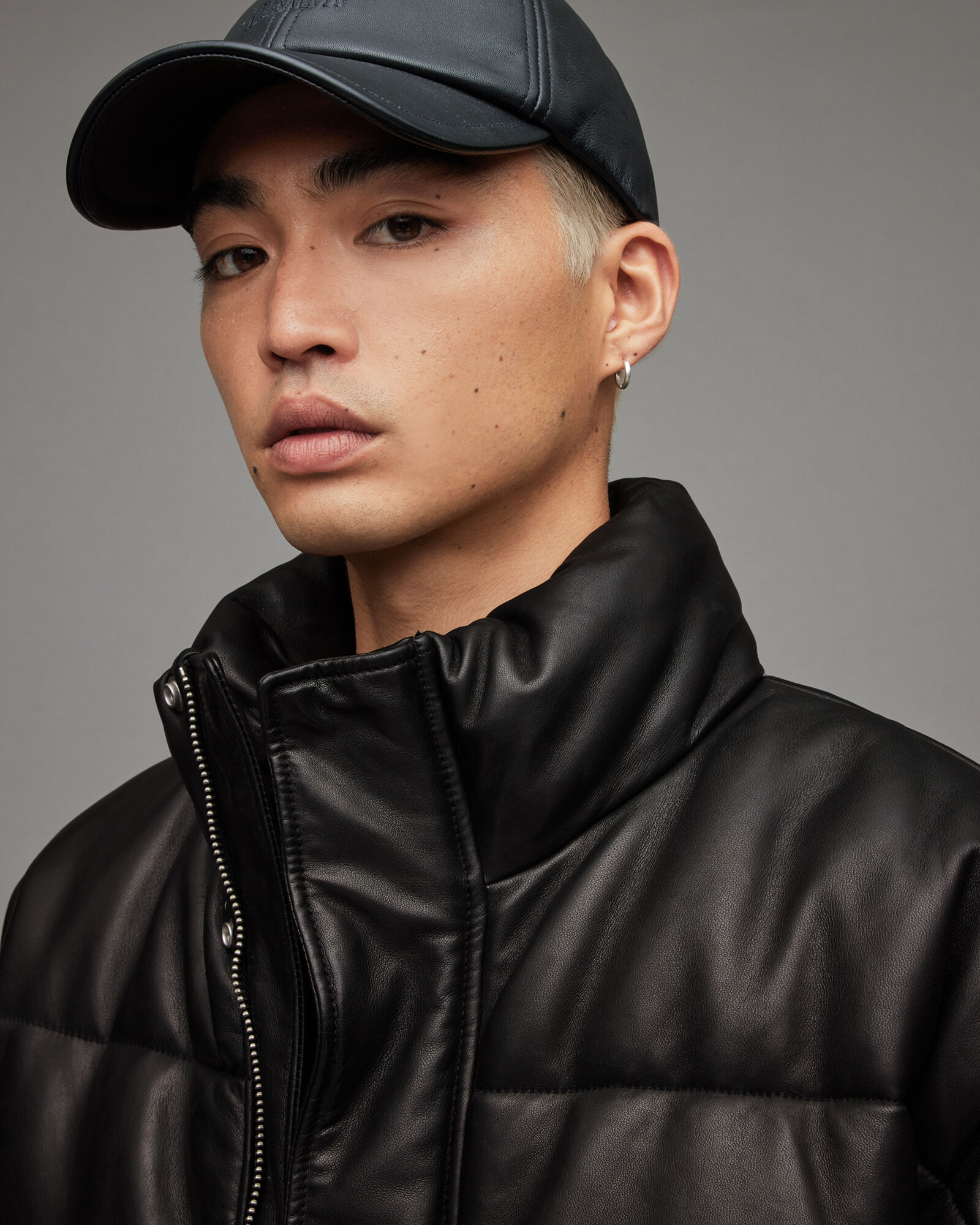 Mercer Leather Puffer Jacket Black ALLSAINTS