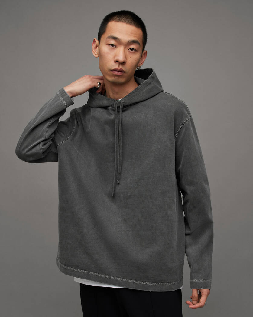 Brookes Pullover Washed Relaxed Hoodie CINDER GREY | ALLSAINTS