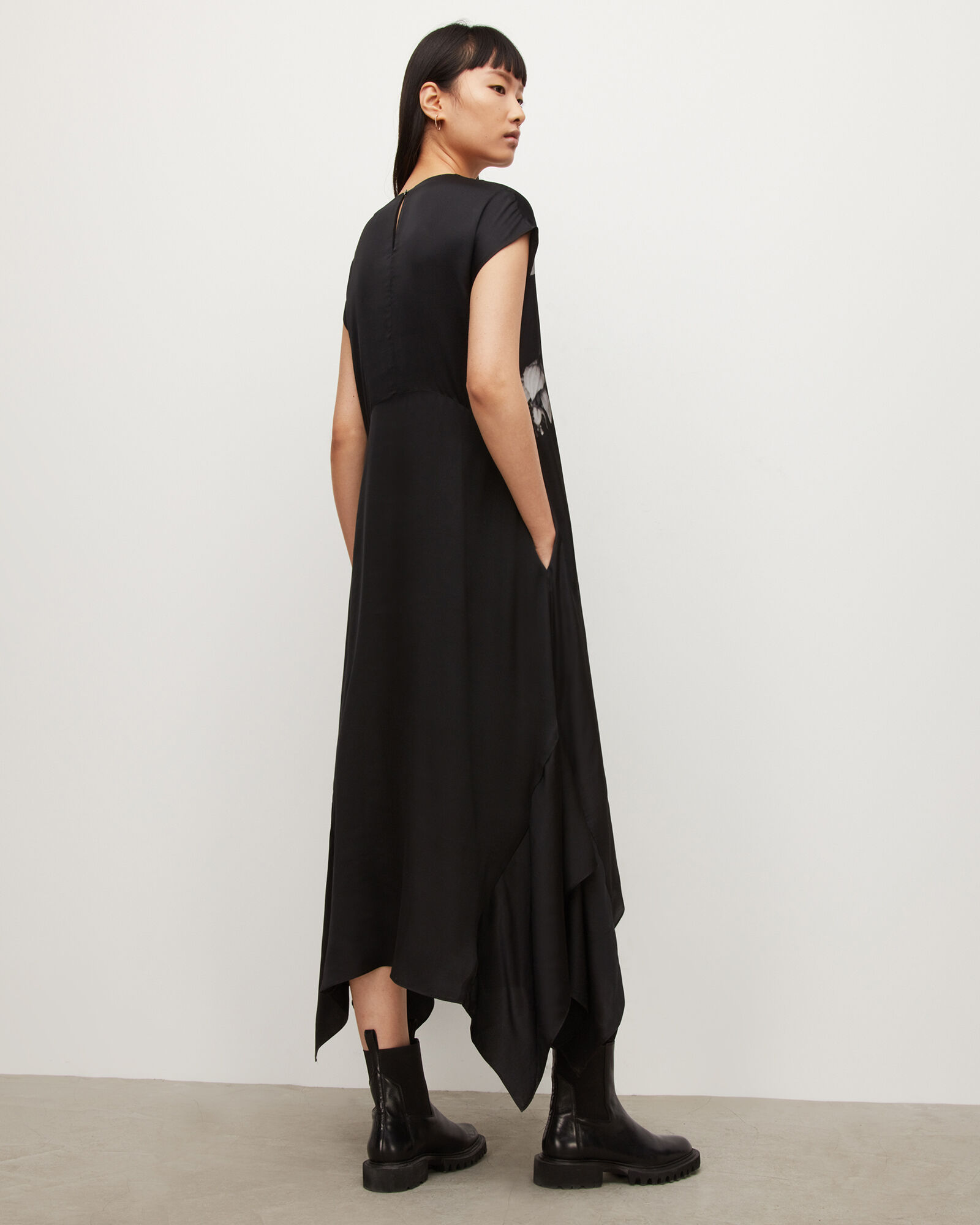 AllSaints Gian Kosumoso Dress Womens in Black/White Black Womens Clothing Skirts Maxi skirts 