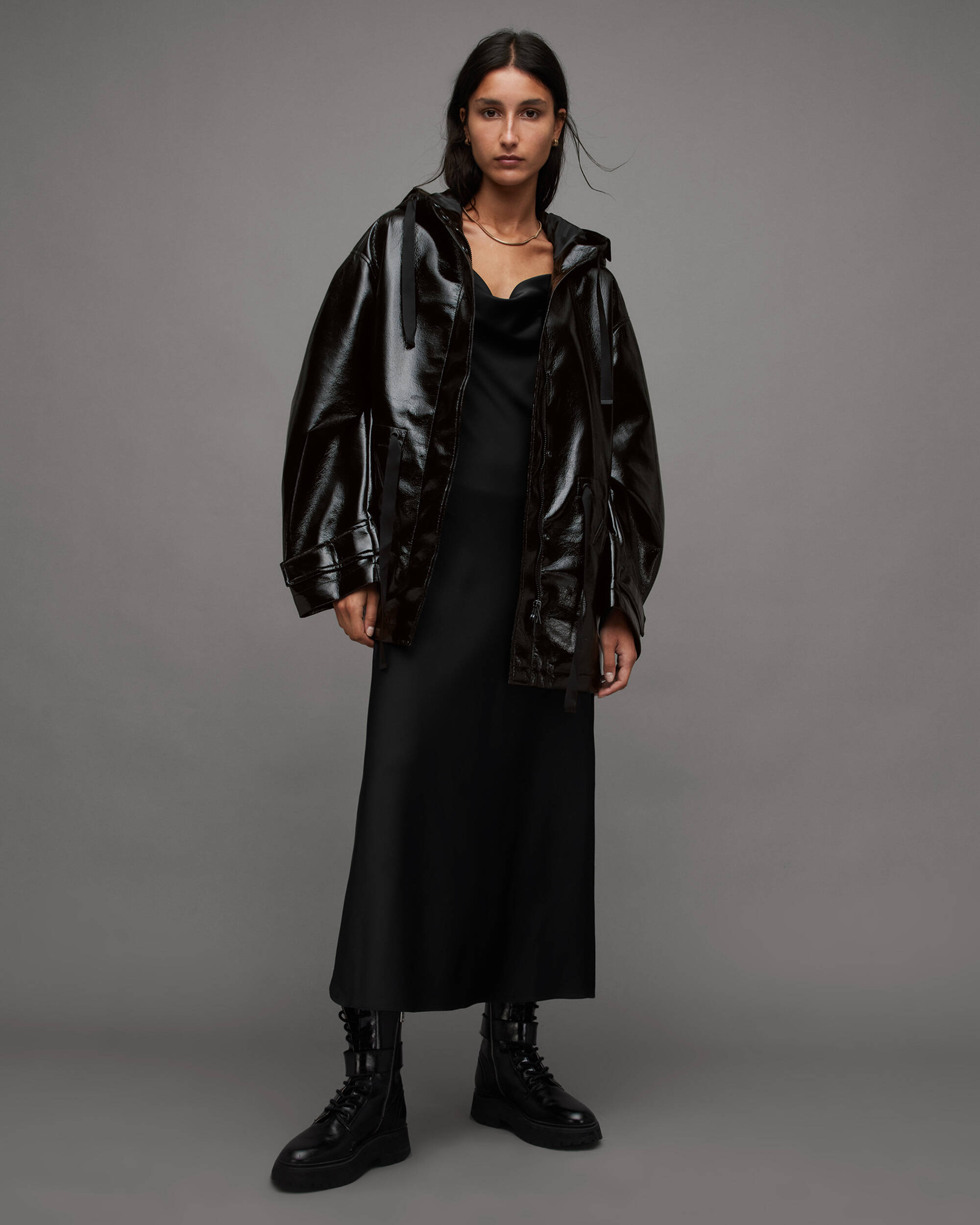 Kelsie Shine Oversized Jacket Black | ALLSAINTS
