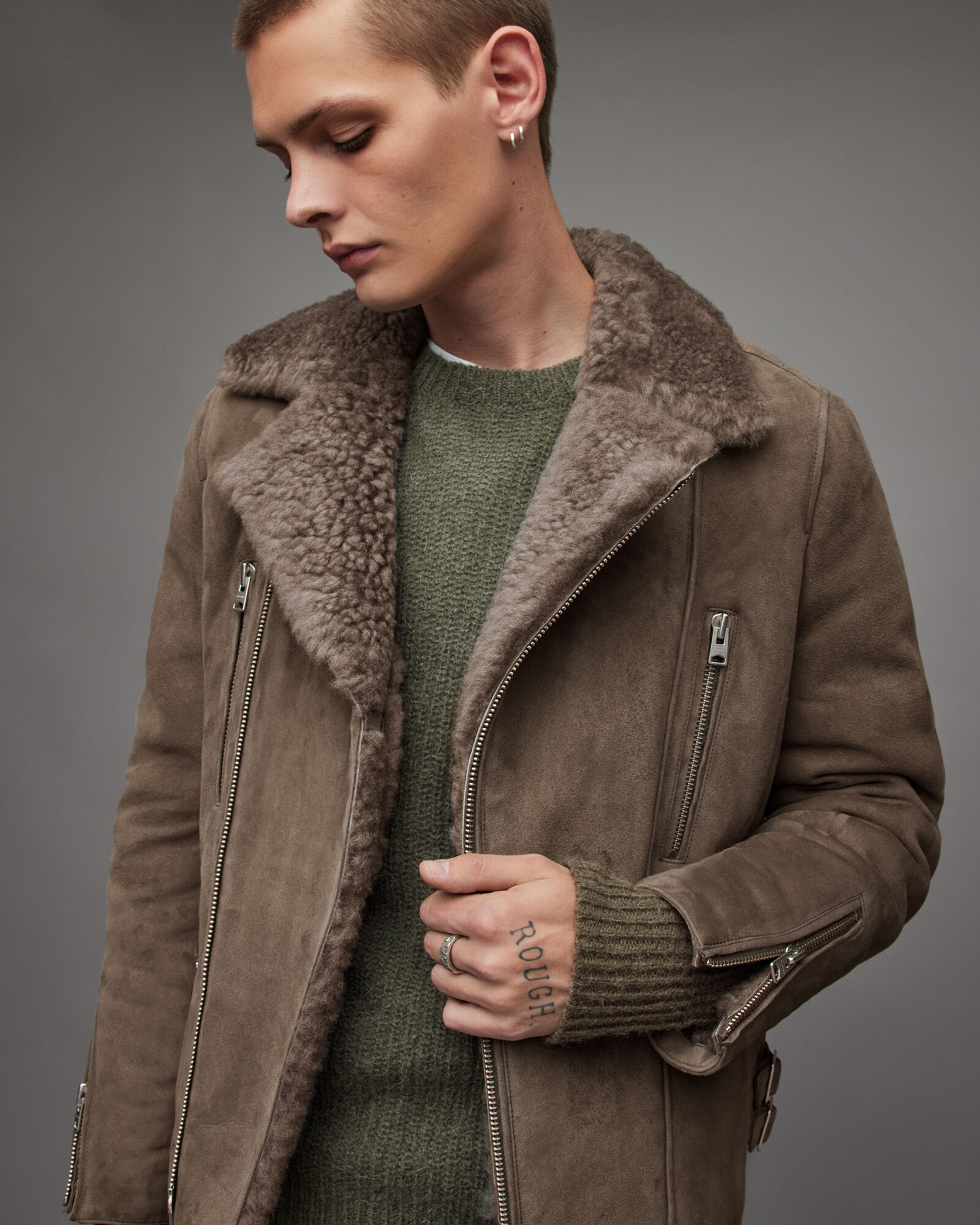 Dylan Shearling Biker Jacket INOX GREY ALLSAINTS