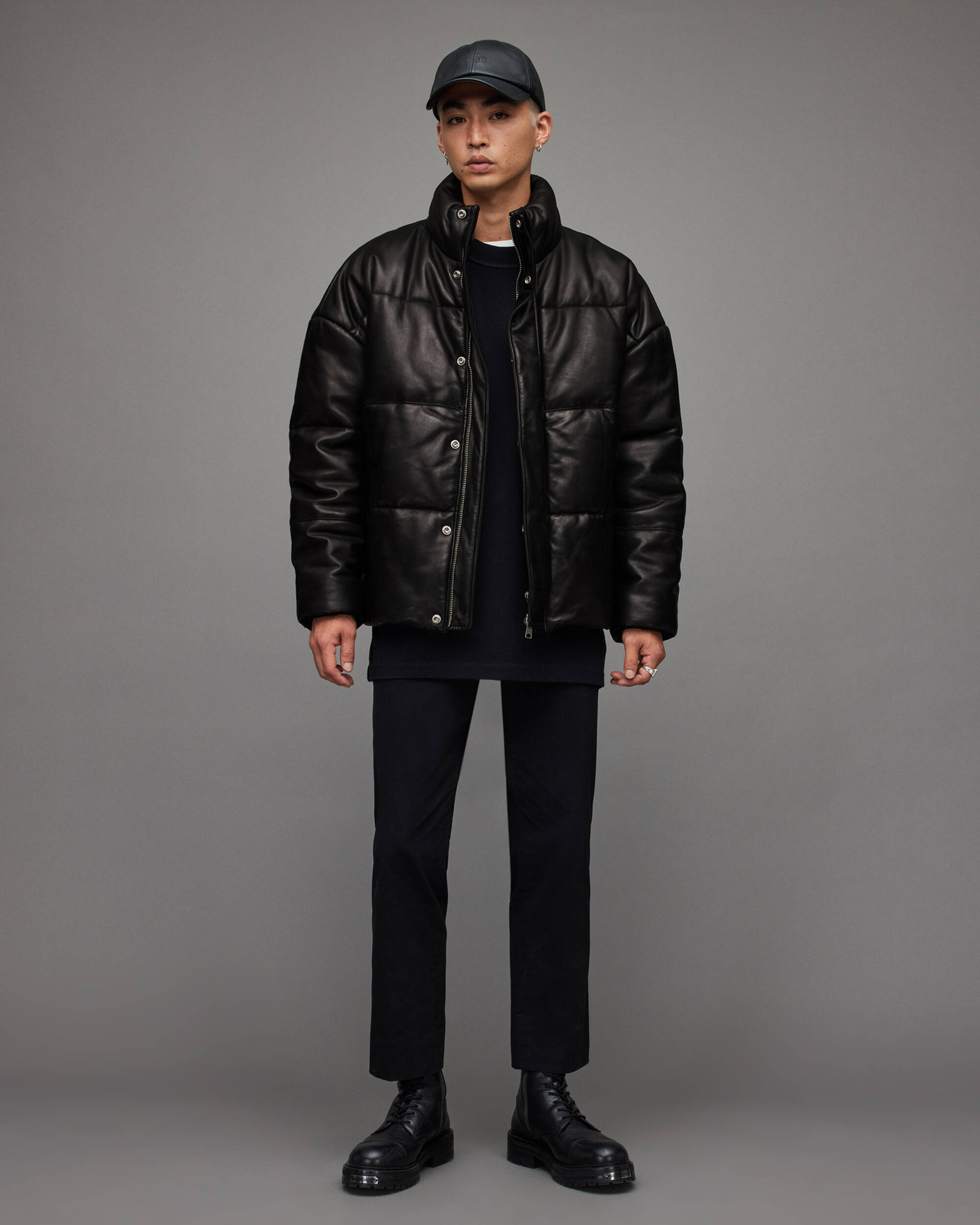 Mercer Leather Puffer Jacket Black | ALLSAINTS