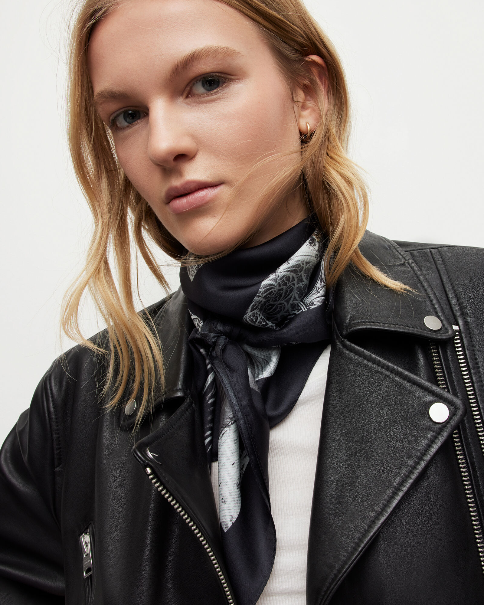 Beverly Silk Square Scarf Grey ALLSAINTS